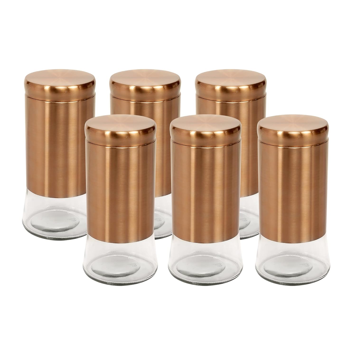 Cutting EDGE Rose Gold Finish Clear Glass Tapered Glass Jars for Sugar,Cereal, Spices, Pulses and other Kitchen Storage