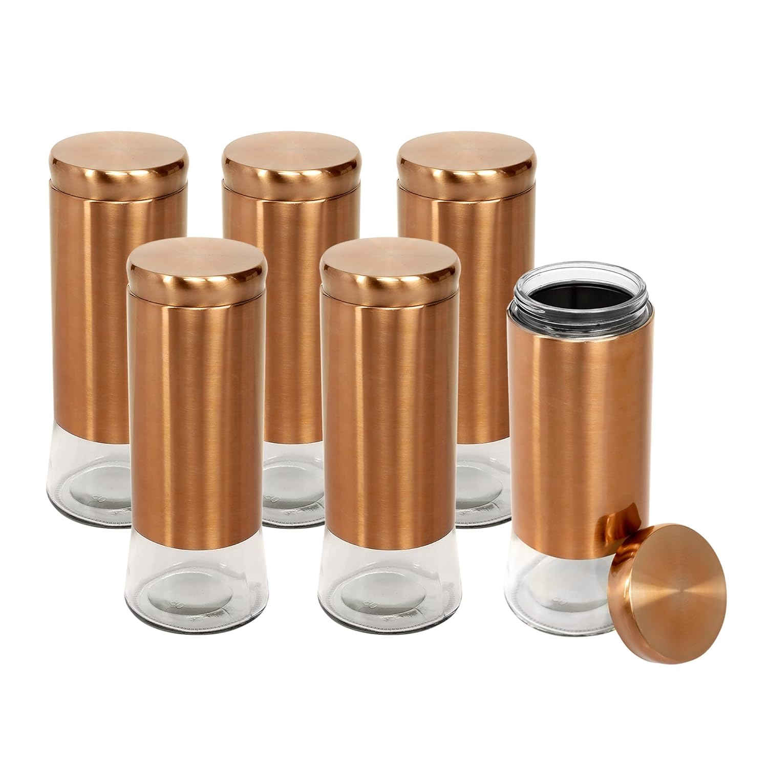 Cutting EDGE Rose Gold Finish Clear Glass Tapered Glass Jars for Sugar,Cereal, Spices, Pulses and other Kitchen Storage