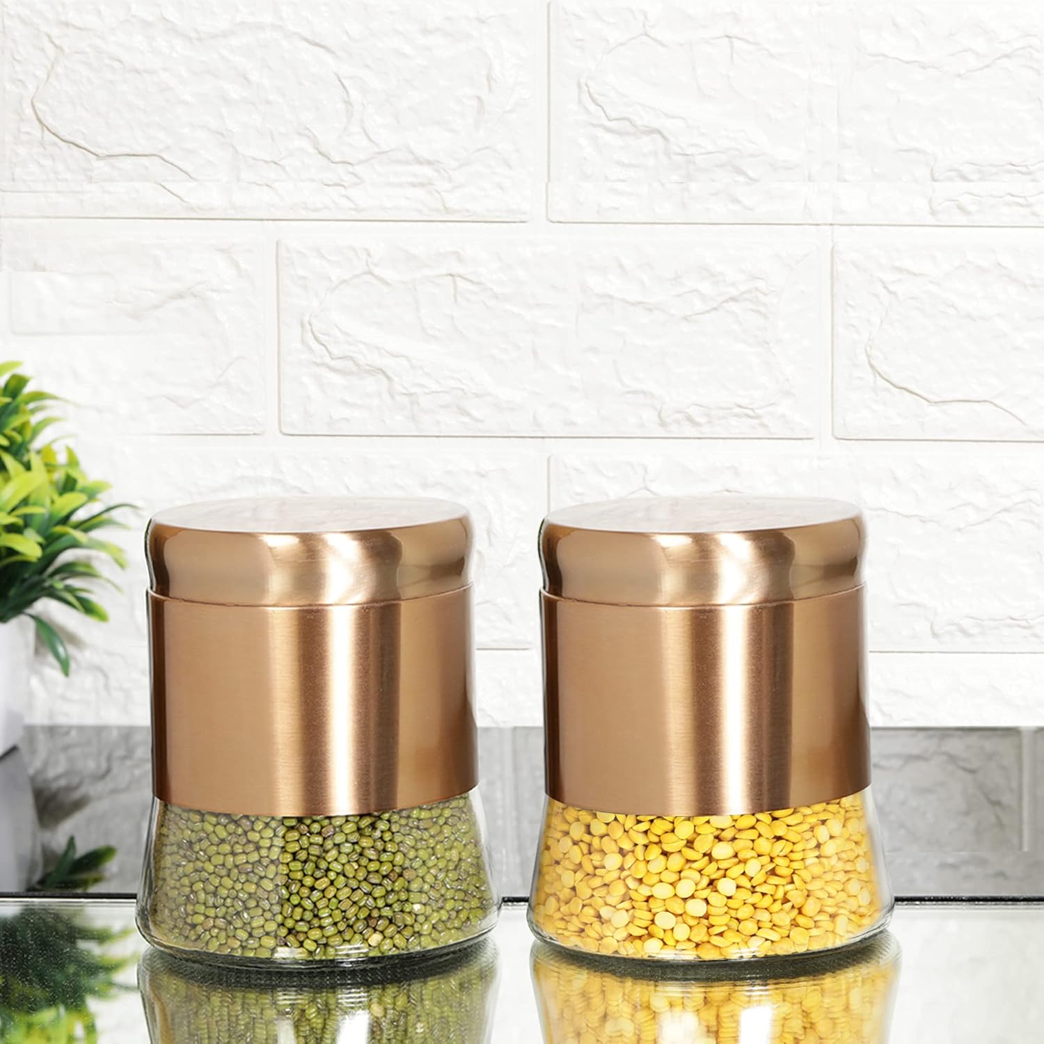 Cutting EDGE Rose Gold Finish - Bell Bottom Glass Jars for Sugar, Cereal,  Spices, Pulses and other Kitchen Storage