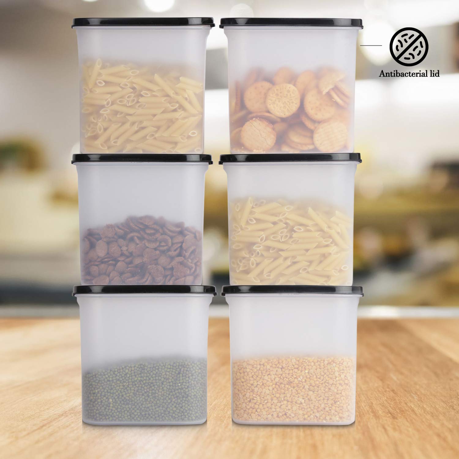 Cutting EDGE Anti Microbial Seal, Anti Bacterial Protection Storage Containers Set Oval, Modular Kitchen, for Flour, Cereals, Snacks, Stackable, BPA Free, Modular