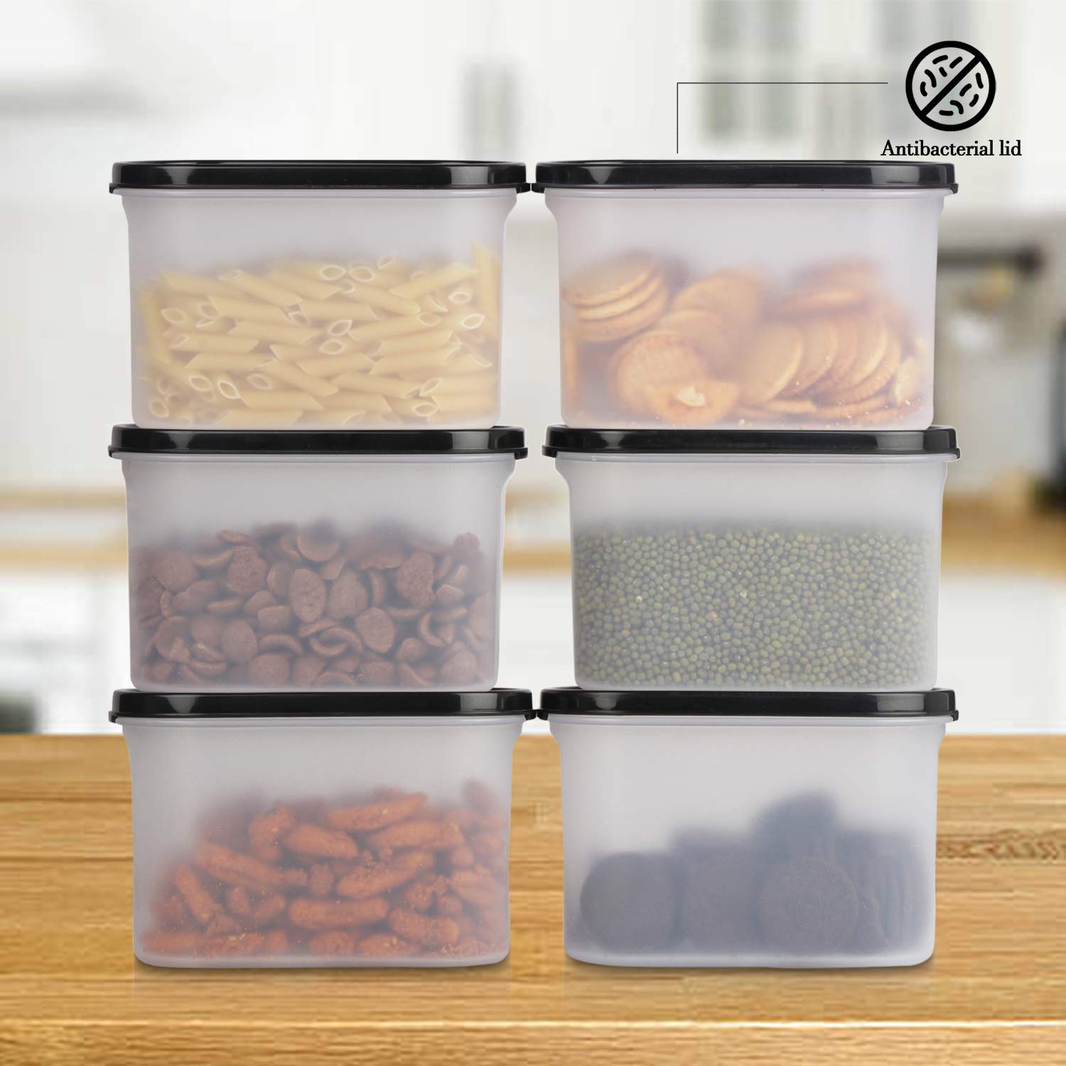 Cutting EDGE Anti Microbial Seal, Anti Bacterial Protection Storage Containers Set Oval, Modular Kitchen, for Flour, Cereals, Snacks, Stackable, BPA Free, Modular