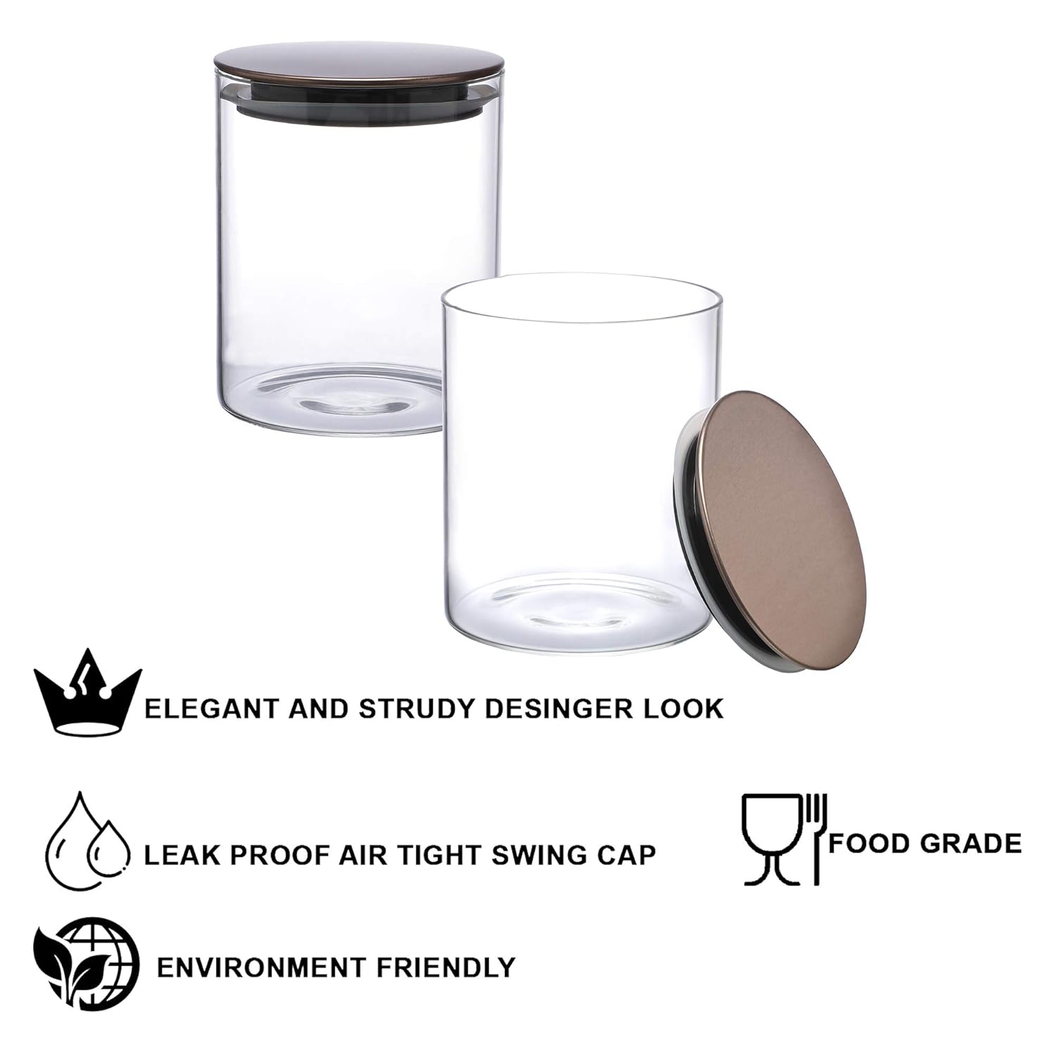 Cutting EDGE Borosilicate Round Glass Jar for Kitchen, Dry Fruits, Snacks, Storage with Metallic Lid with Silicone Sealant Ring Inside