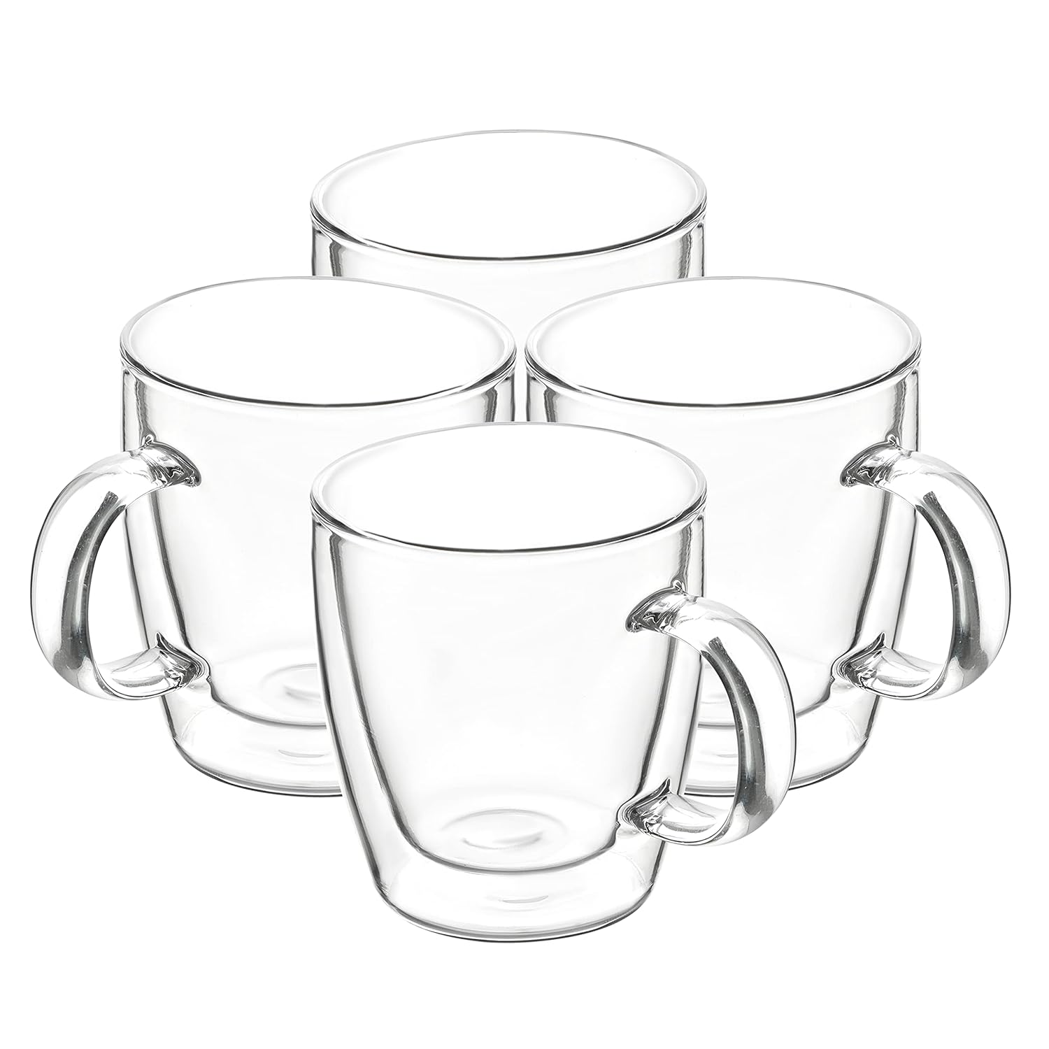 Cutting EDGE Iris Double Wall Heat Resistant Borosilicate Clear Tea Coffee Cup with Handle Glass Coffee Mug