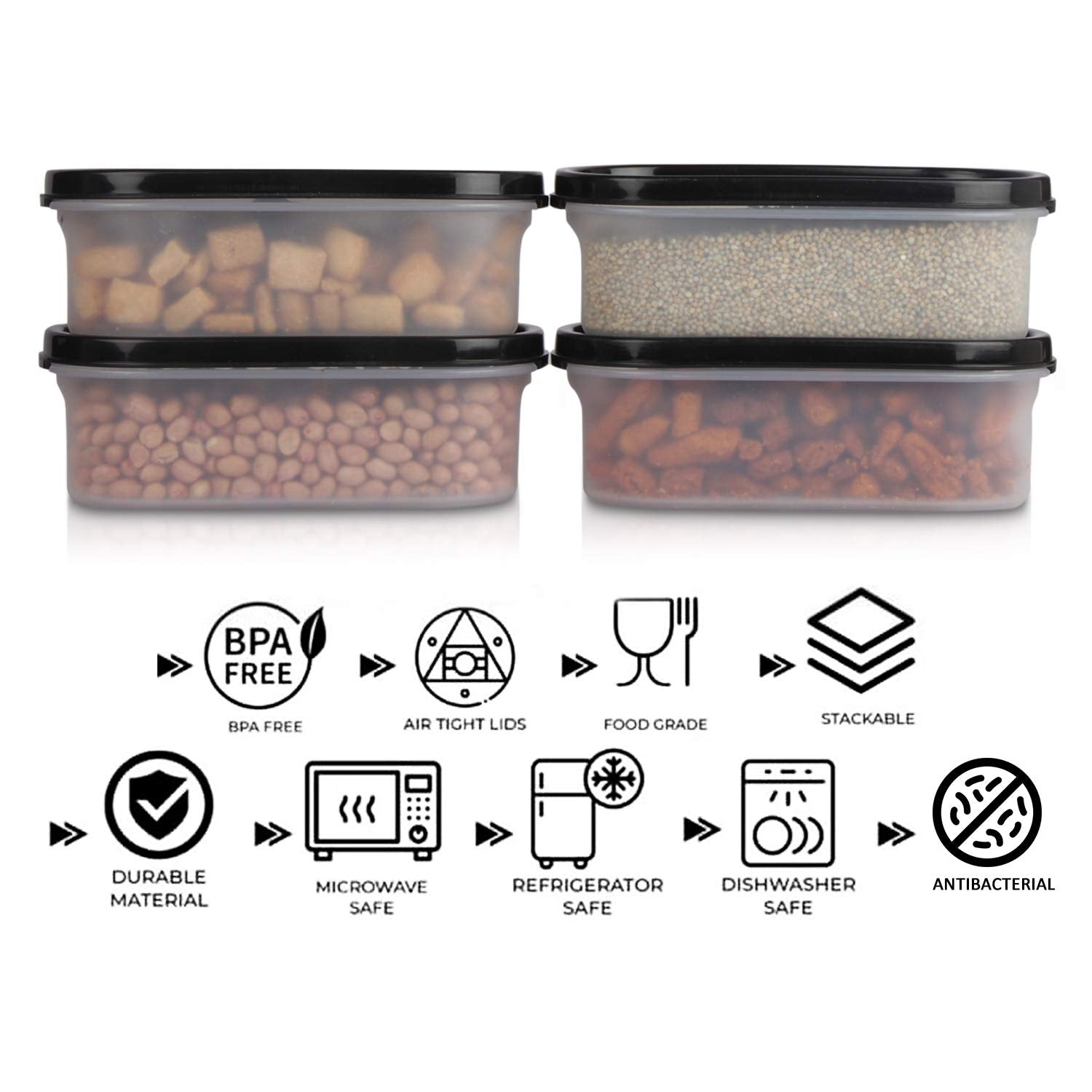 Cutting EDGE Anti Microbial Seal, Anti Bacterial Protection Storage Containers Set Oval, Modular Kitchen, for Flour, Cereals, Snacks, Stackable, BPA Free, Modular