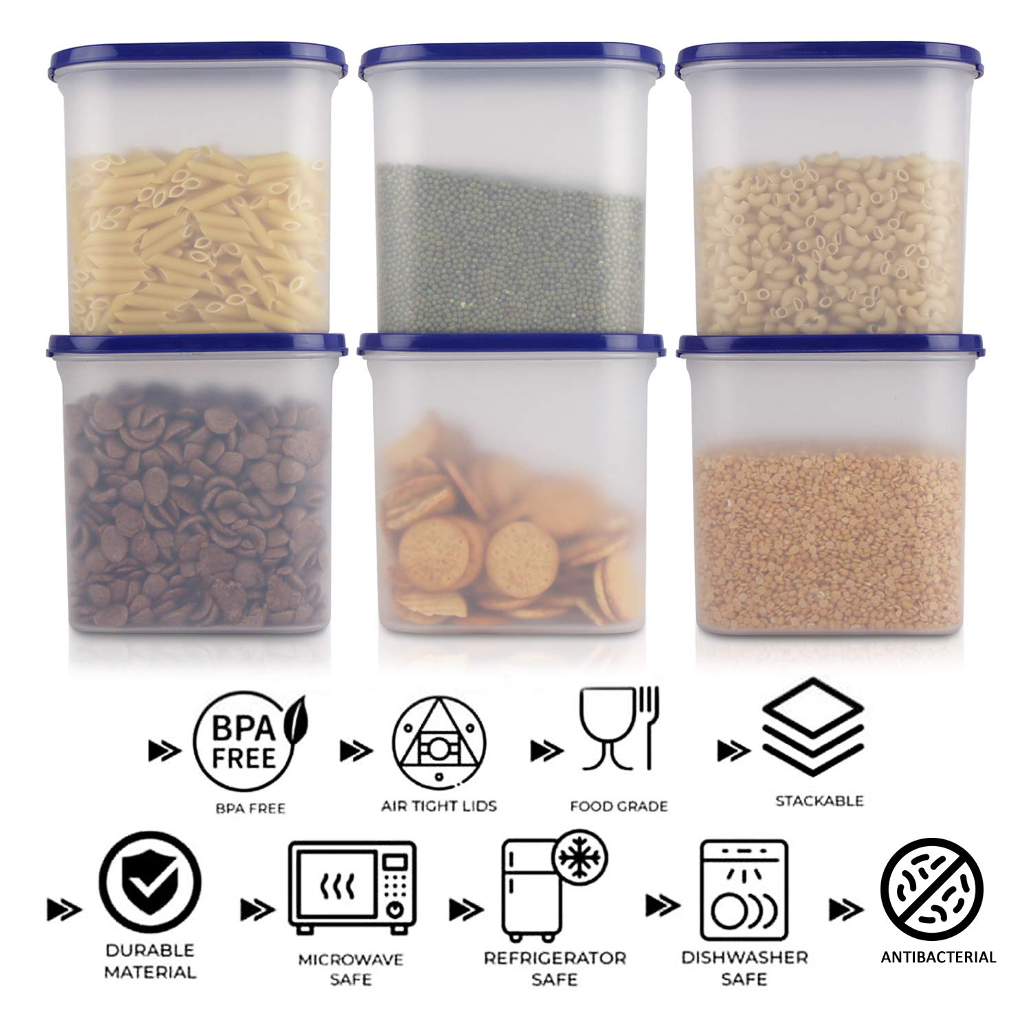 Cutting EDGE Anti Microbial Seal, Anti Bacterial Protection Storage Containers Set Oval, Modular Kitchen, for Flour, Cereals, Snacks, Stackable, BPA Free, Modular
