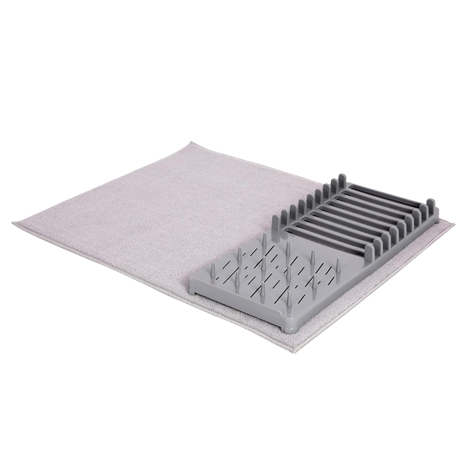 Cutting EDGE Dish Drying Rack with Black Microfiber Mat – Compact, Foldable & Lightweight Kitchen Rack for Sink or Counter – Pattern Design Mat Offers Fast Drying & Stylish Organization