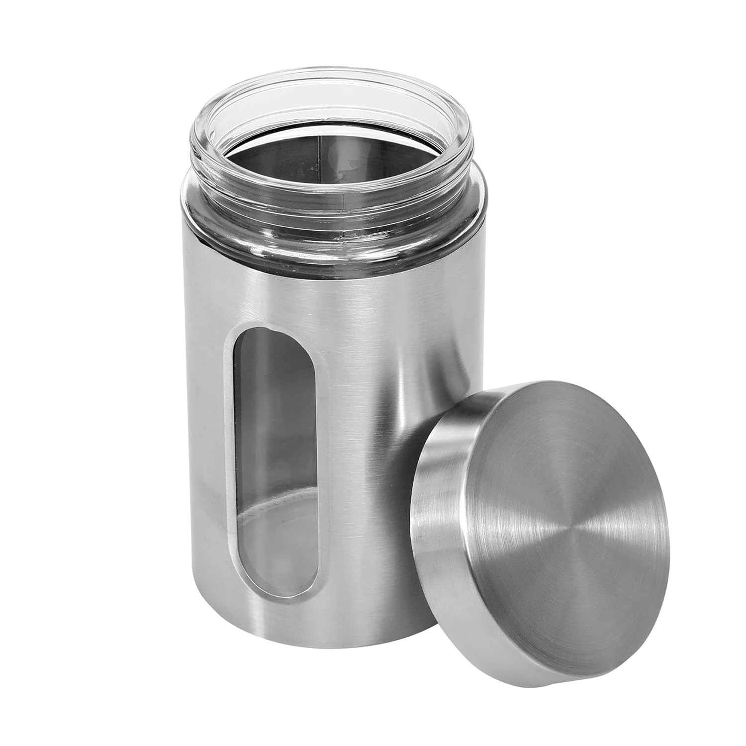 Cutting EDGE Oval Glass Window - Steel Jacketed Glass Jars for Dal, Dry Fruits, Spices and other Kitchen Storage