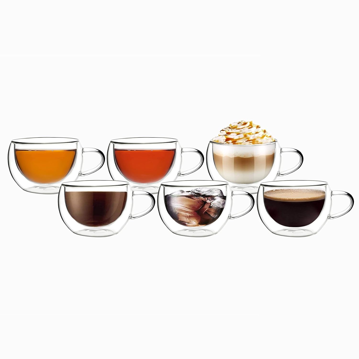 Cutting EDGE Iris Double Wall Heat Resistant Borosilicate Clear Tea Coffee Cup with Handle Glass Coffee Mug