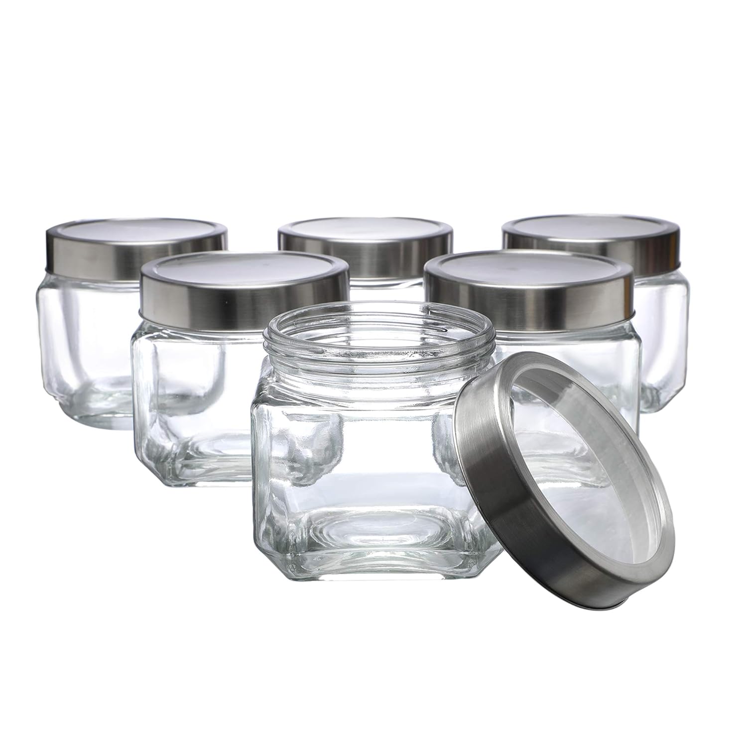Cutting EDGE Glass Jar Transparent Barni for Kitchen, Aachar Pickle, Dal, Dry Fruits, Masala, Spices, Grocery, Grains Storage Container with Silver See-Through Cap