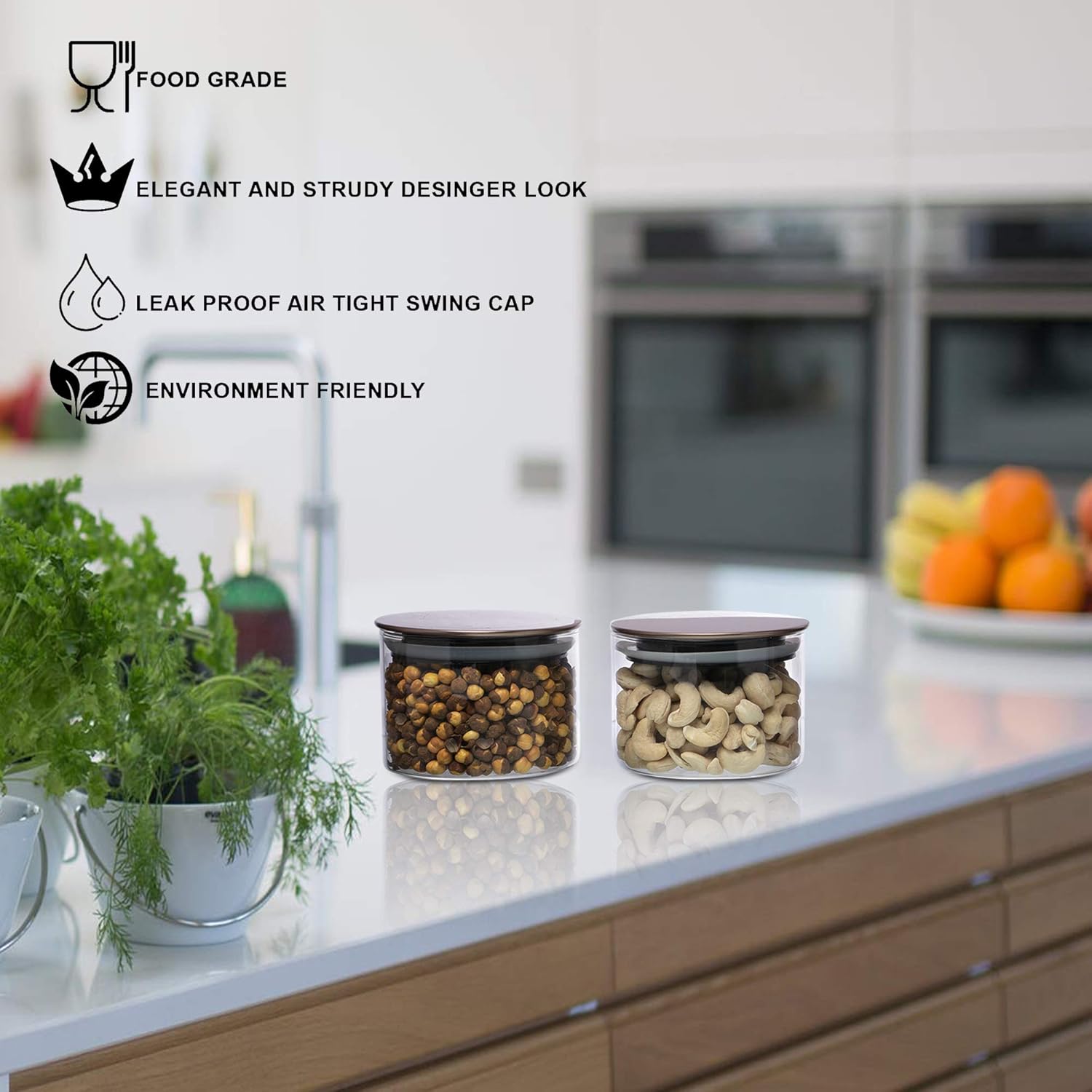 Cutting EDGE Borosilicate Round Glass Jar for Kitchen, Dry Fruits, Snacks, Storage with Metallic Lid with Silicone Sealant Ring Inside