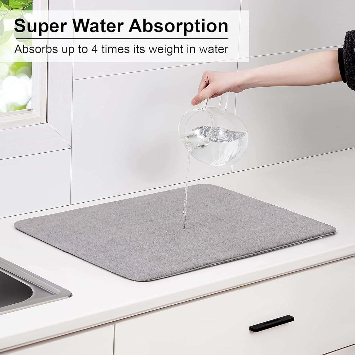Cutting EDGE Microfiber Dish Drying Mat – Water Absorbent & Reversible for Kitchen Utensils, Counter Top, Sink