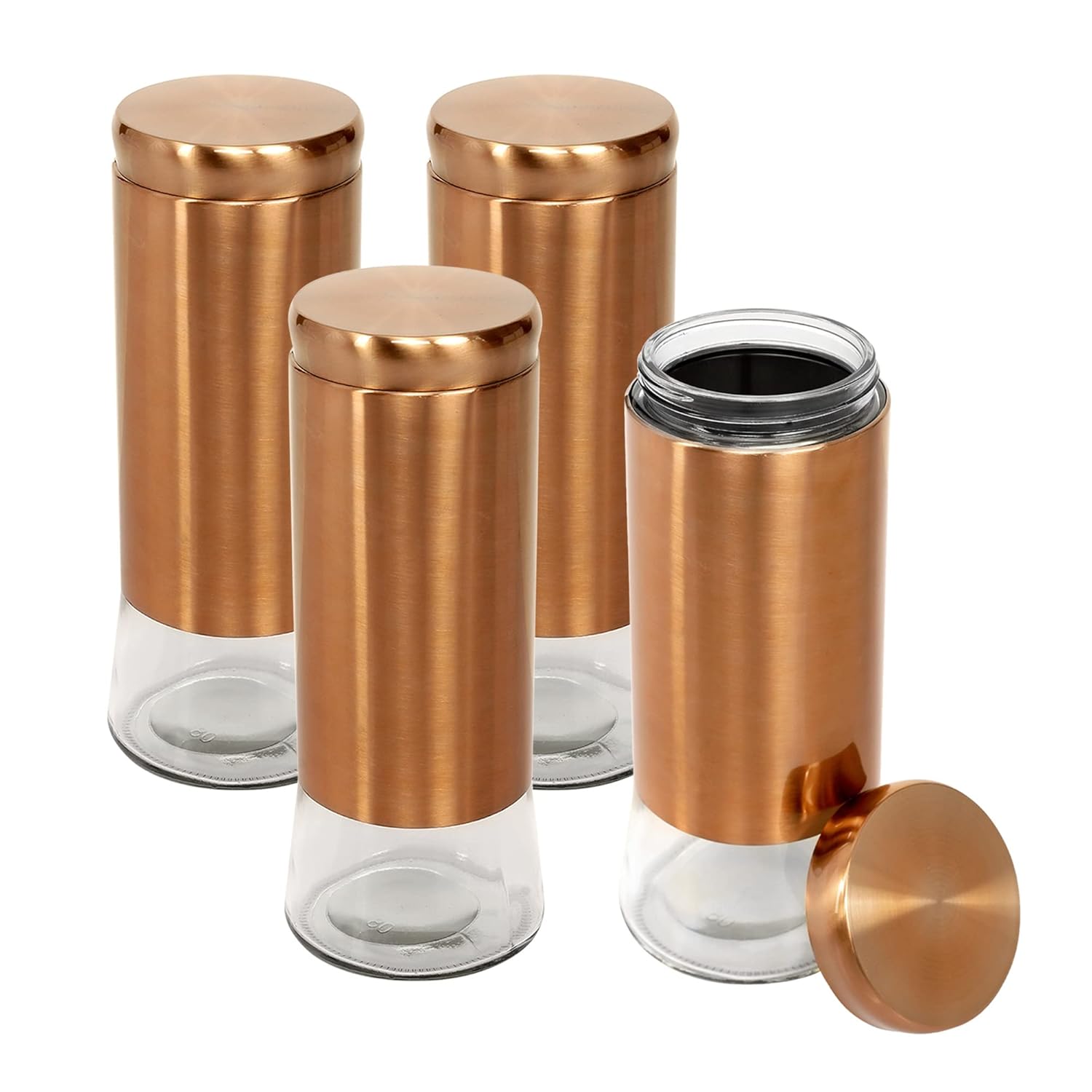 Cutting EDGE Rose Gold Finish Clear Glass Tapered Glass Jars for Sugar,Cereal, Spices, Pulses and other Kitchen Storage