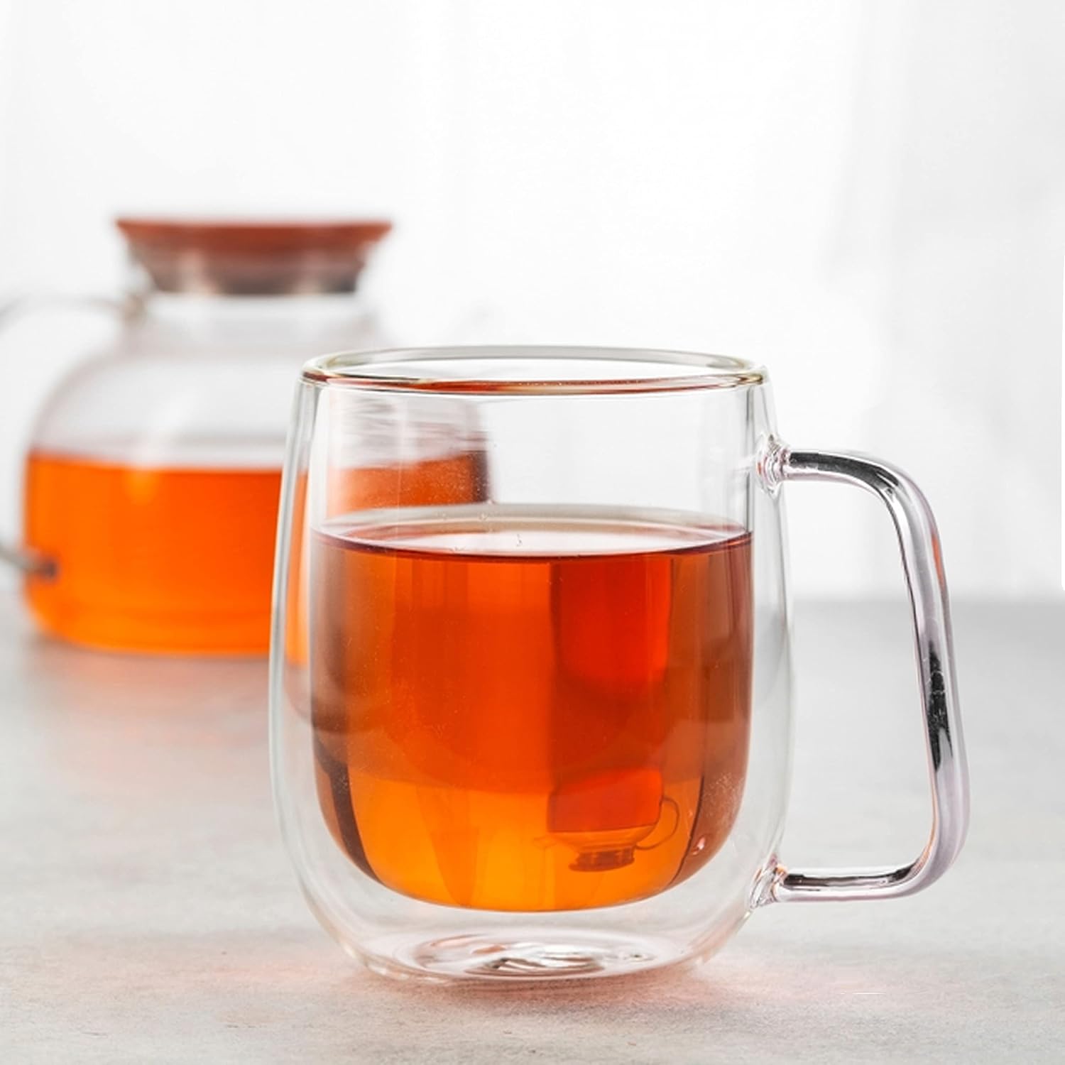 Cutting EDGE Iris Double Wall Heat Resistant Borosilicate Clear Tea Coffee Cup with Handle Glass Coffee Mug