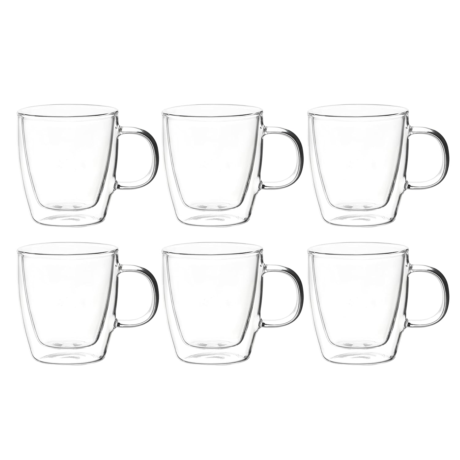 Cutting EDGE Iris Double Wall Heat Resistant Borosilicate Clear Tea Coffee Cup with Handle Glass Coffee Mug