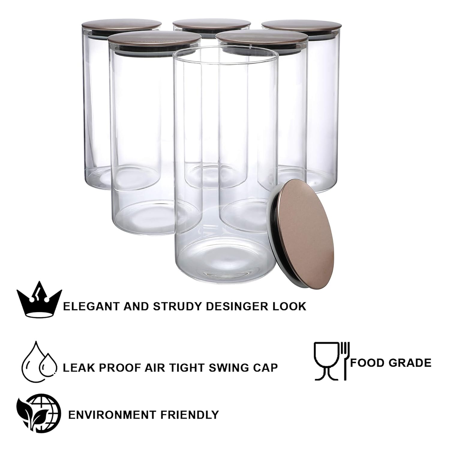 Cutting EDGE Borosilicate Round Glass Jar for Kitchen, Dry Fruits, Snacks, Storage with Metallic Lid with Silicone Sealant Ring Inside