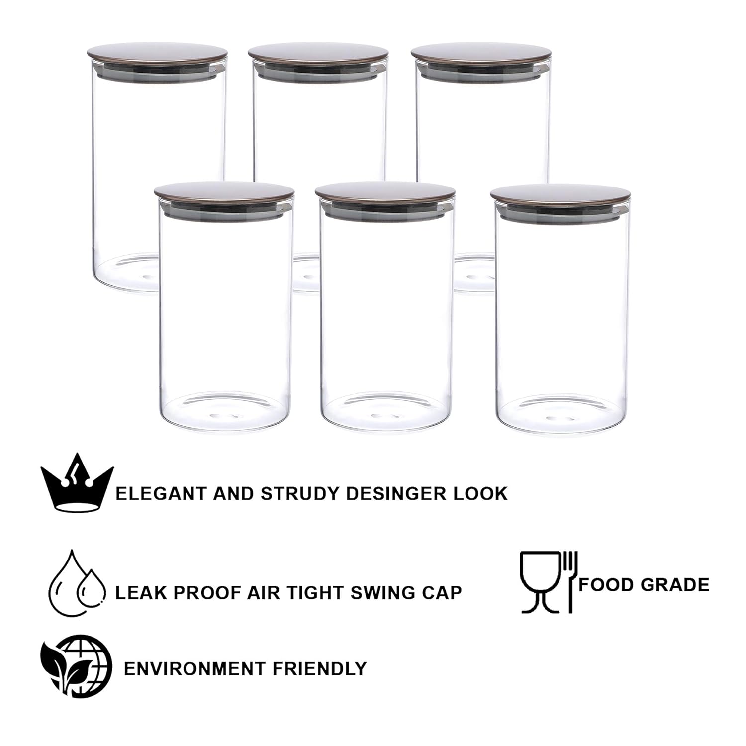 Cutting EDGE Borosilicate Round Glass Jar for Kitchen, Dry Fruits, Snacks, Storage with Metallic Lid with Silicone Sealant Ring Inside