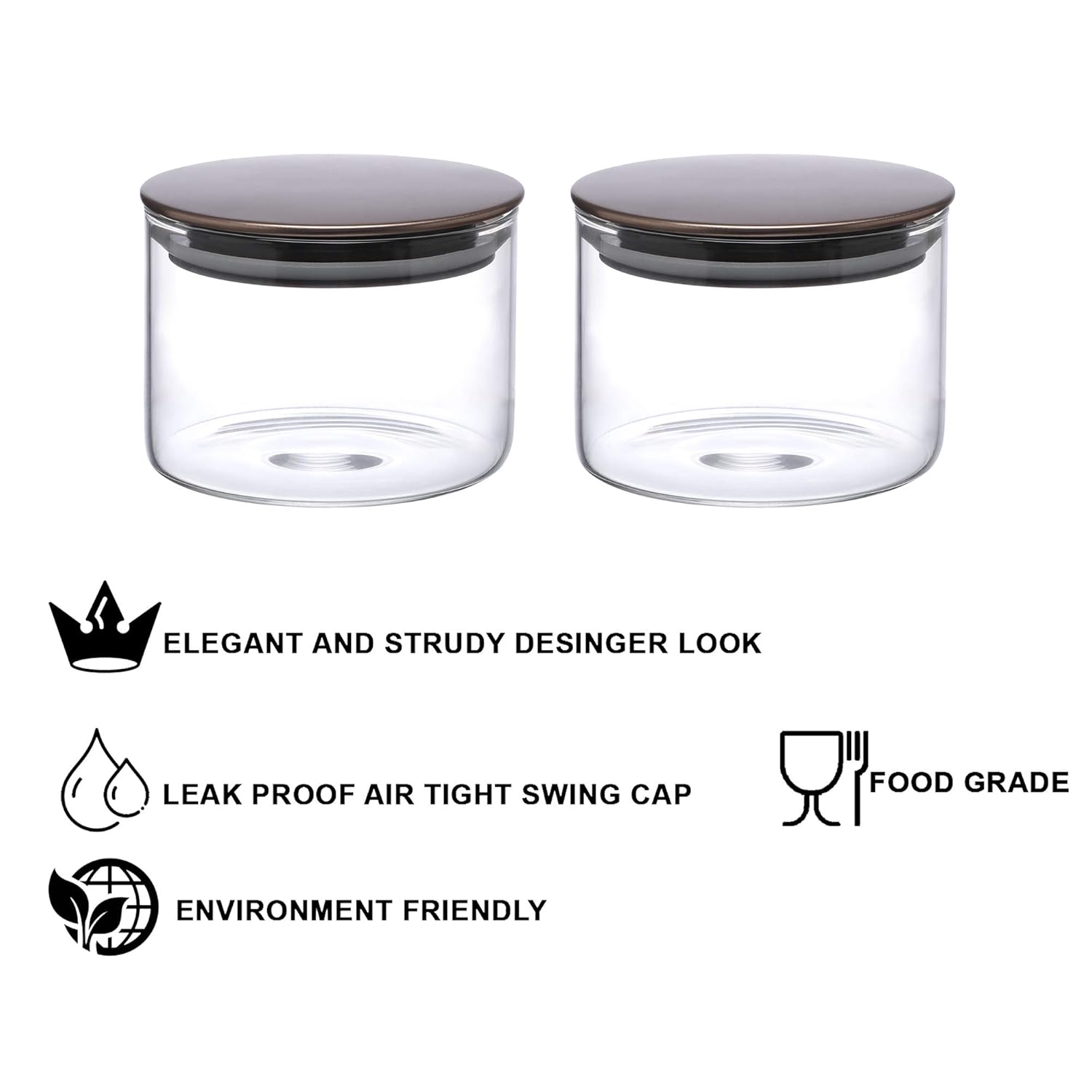 Cutting EDGE Borosilicate Round Glass Jar for Kitchen, Dry Fruits, Snacks, Storage with Metallic Lid with Silicone Sealant Ring Inside