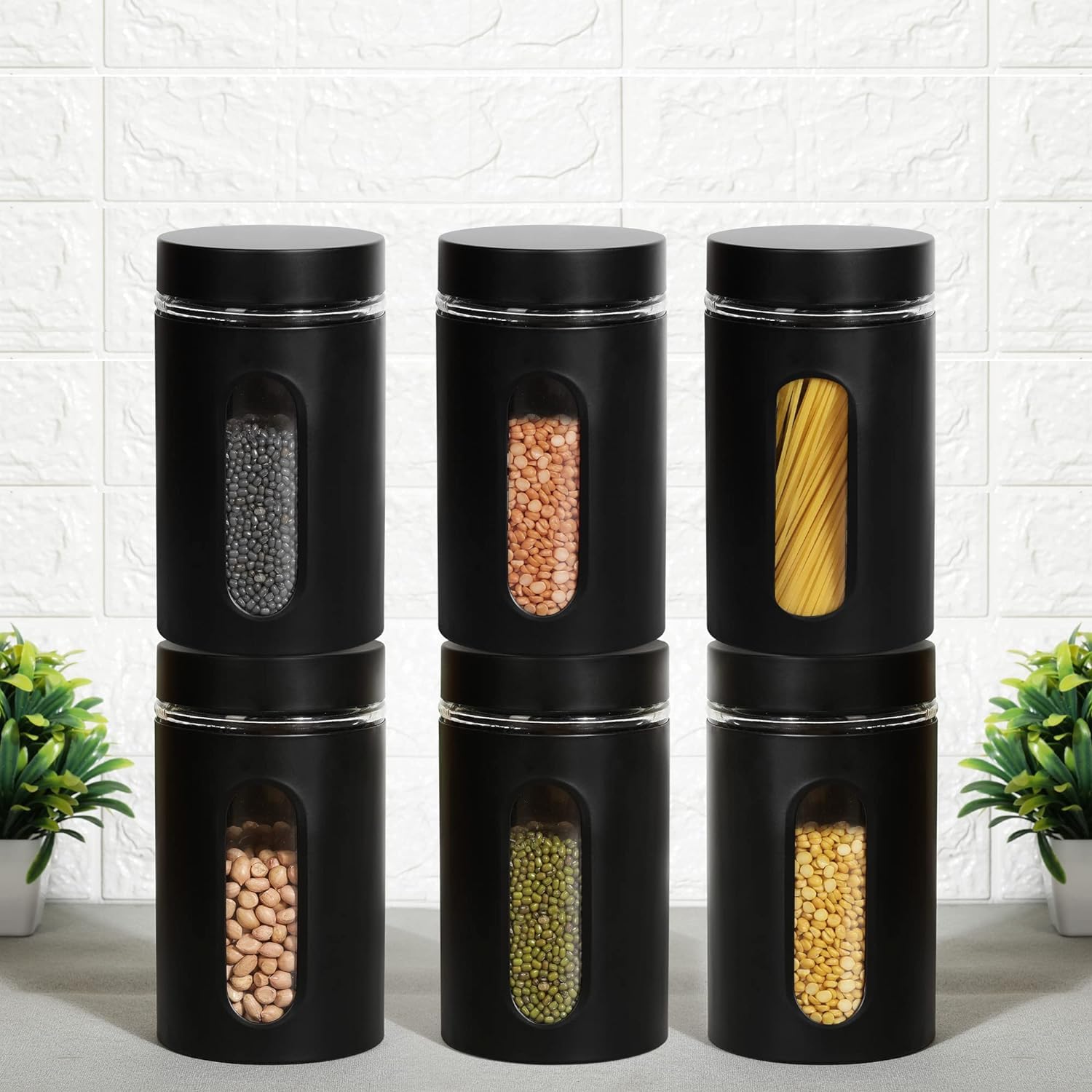 Cutting EDGE Oval Window - Powdered Black Finish Glass Jars for Dal,Dry Fruits,Spices and other Kitchen Storage