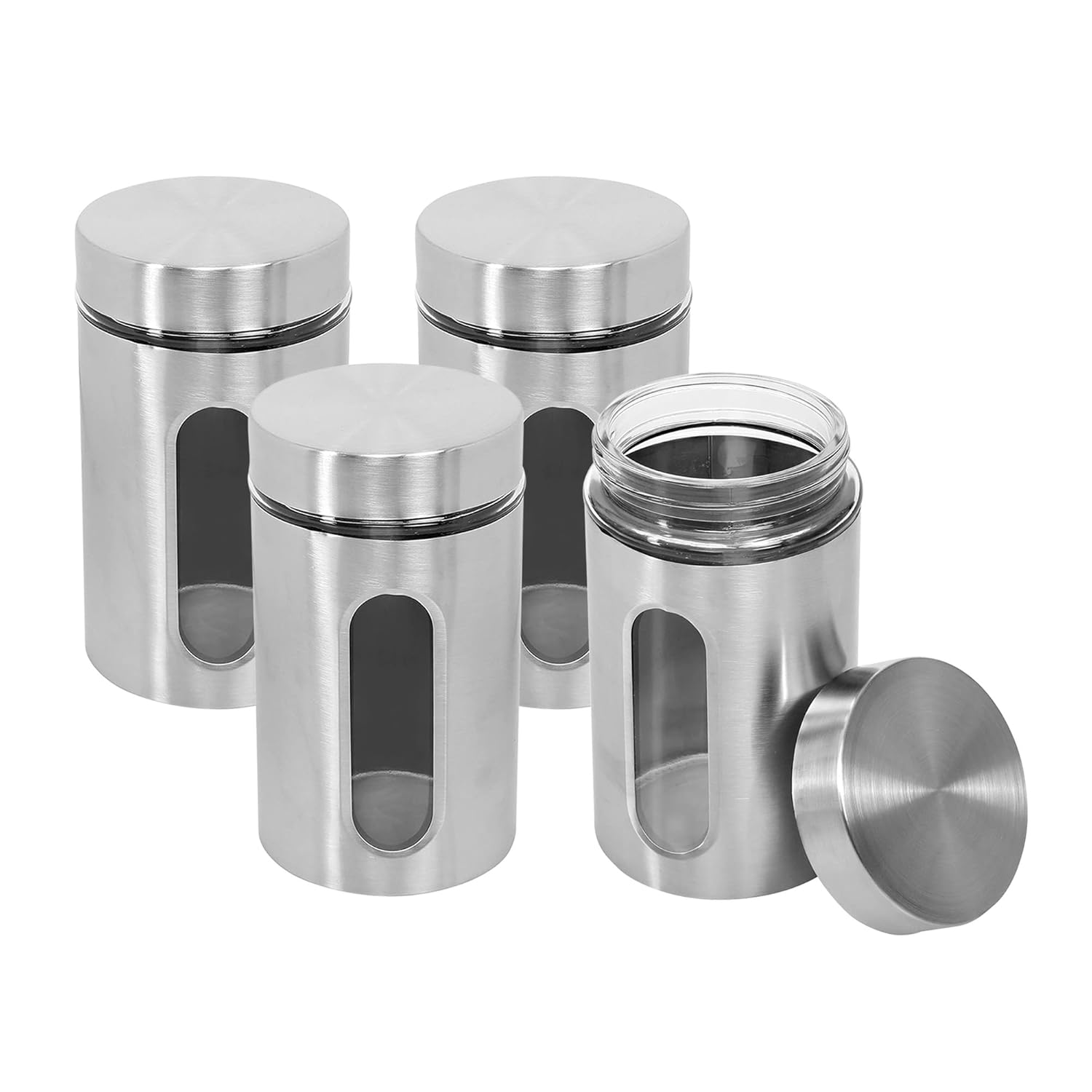Cutting EDGE Oval Glass Window - Steel Jacketed Glass Jars for Dal, Dry Fruits, Spices and other Kitchen Storage