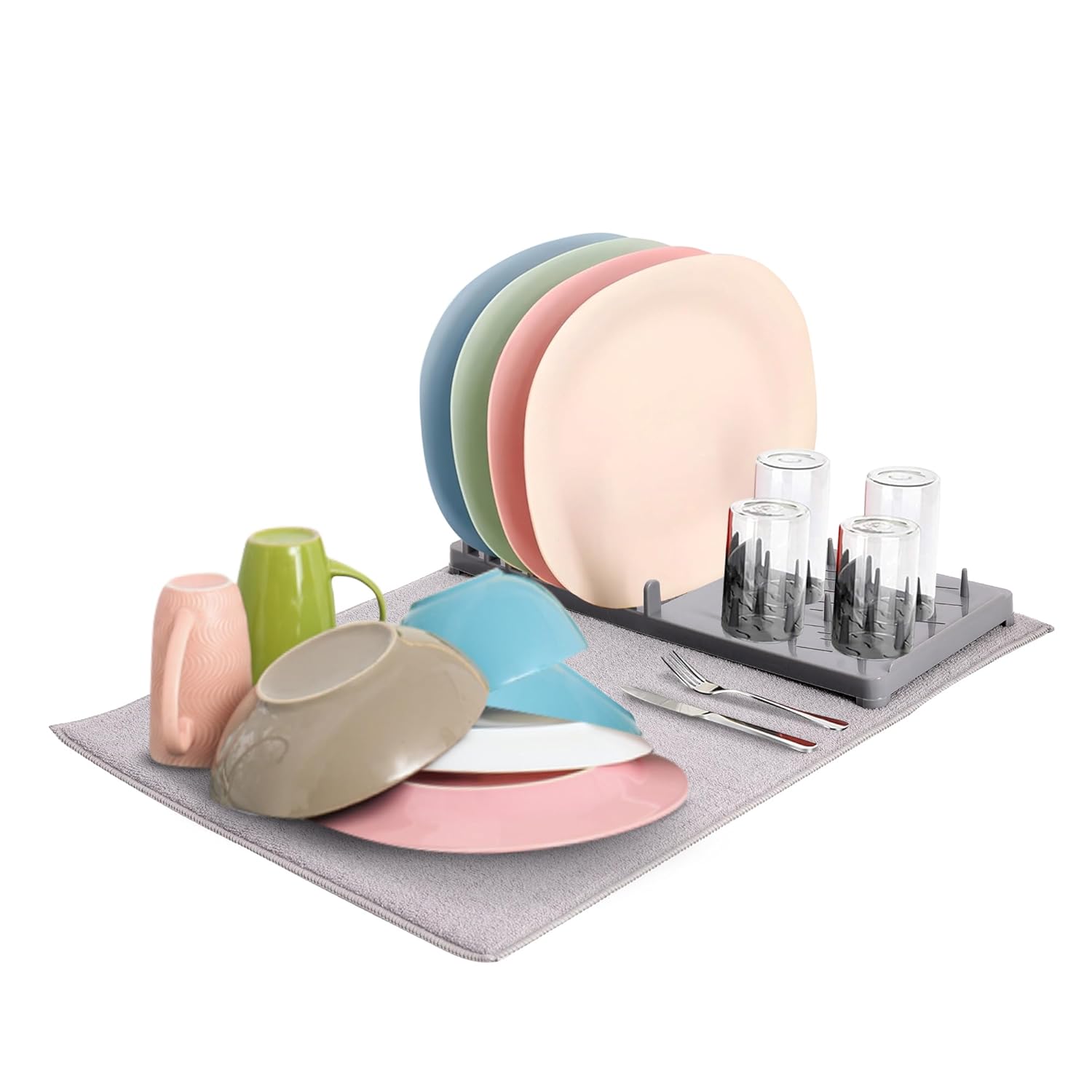Cutting EDGE Dish Drying Rack with Black Microfiber Mat – Compact, Foldable & Lightweight Kitchen Rack for Sink or Counter – Pattern Design Mat Offers Fast Drying & Stylish Organization