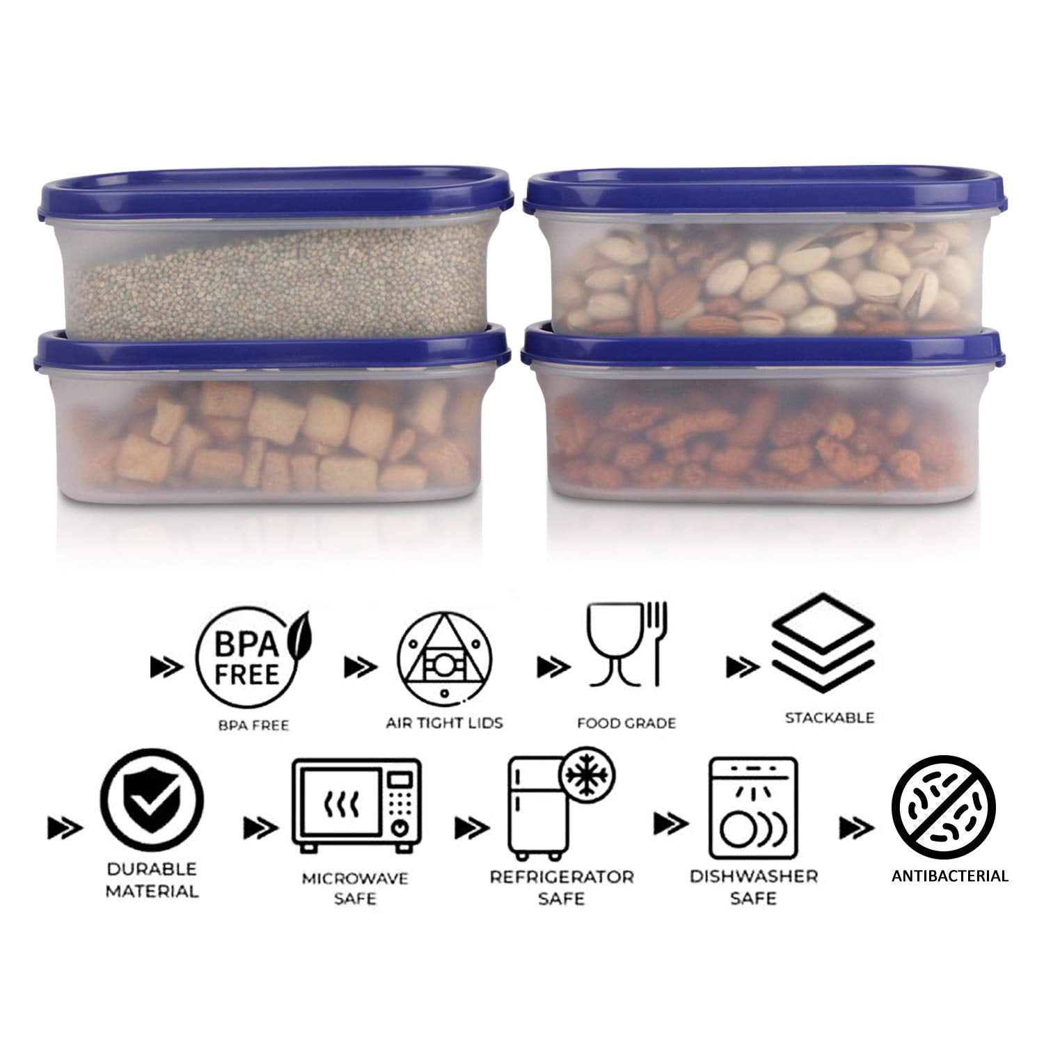 Cutting EDGE Anti Microbial Seal, Anti Bacterial Protection Storage Containers Set Oval, Modular Kitchen, for Flour, Cereals, Snacks, Stackable, BPA Free, Modular