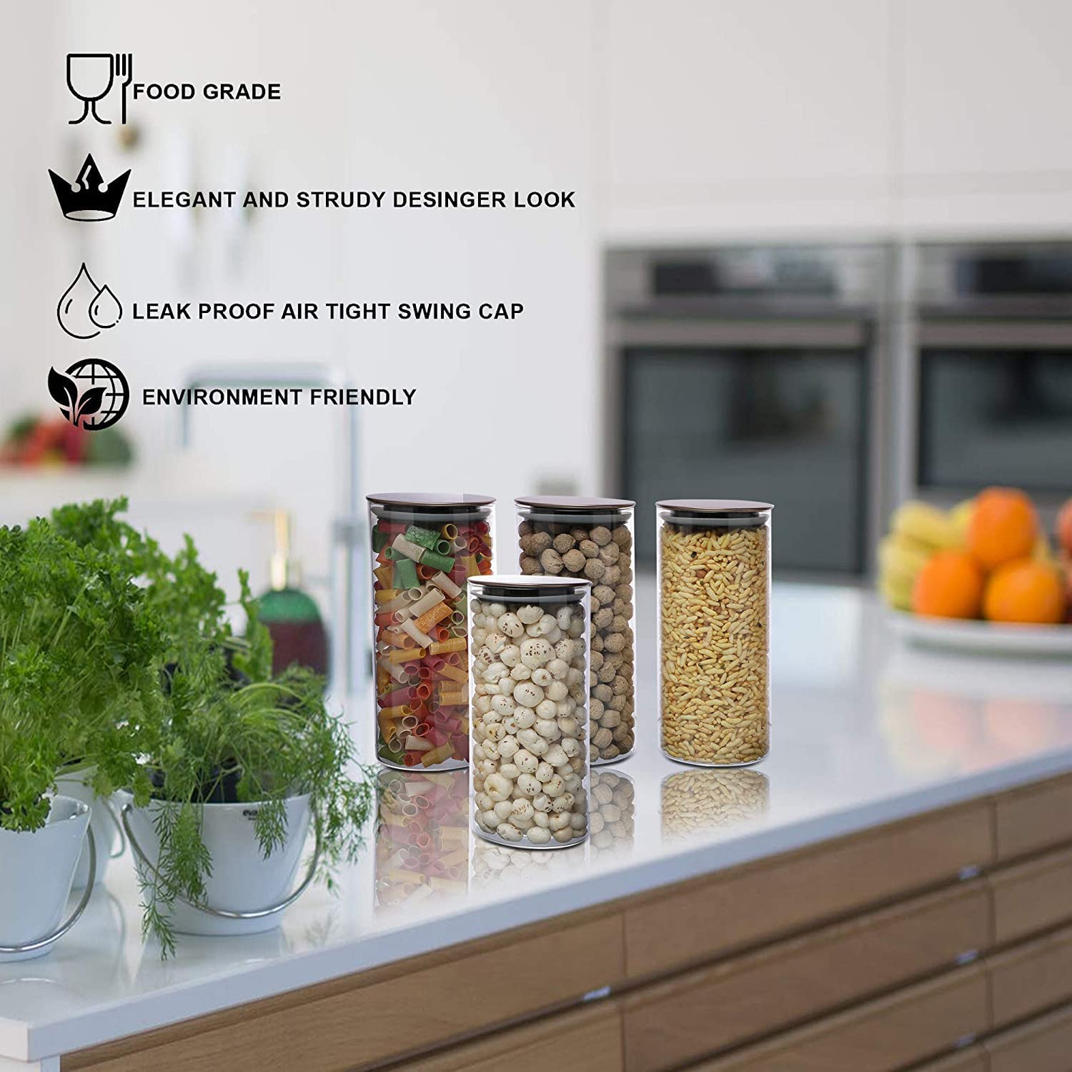 Cutting EDGE Borosilicate Round Glass Jar for Kitchen, Dry Fruits, Snacks, Storage with Metallic Lid with Silicone Sealant Ring Inside