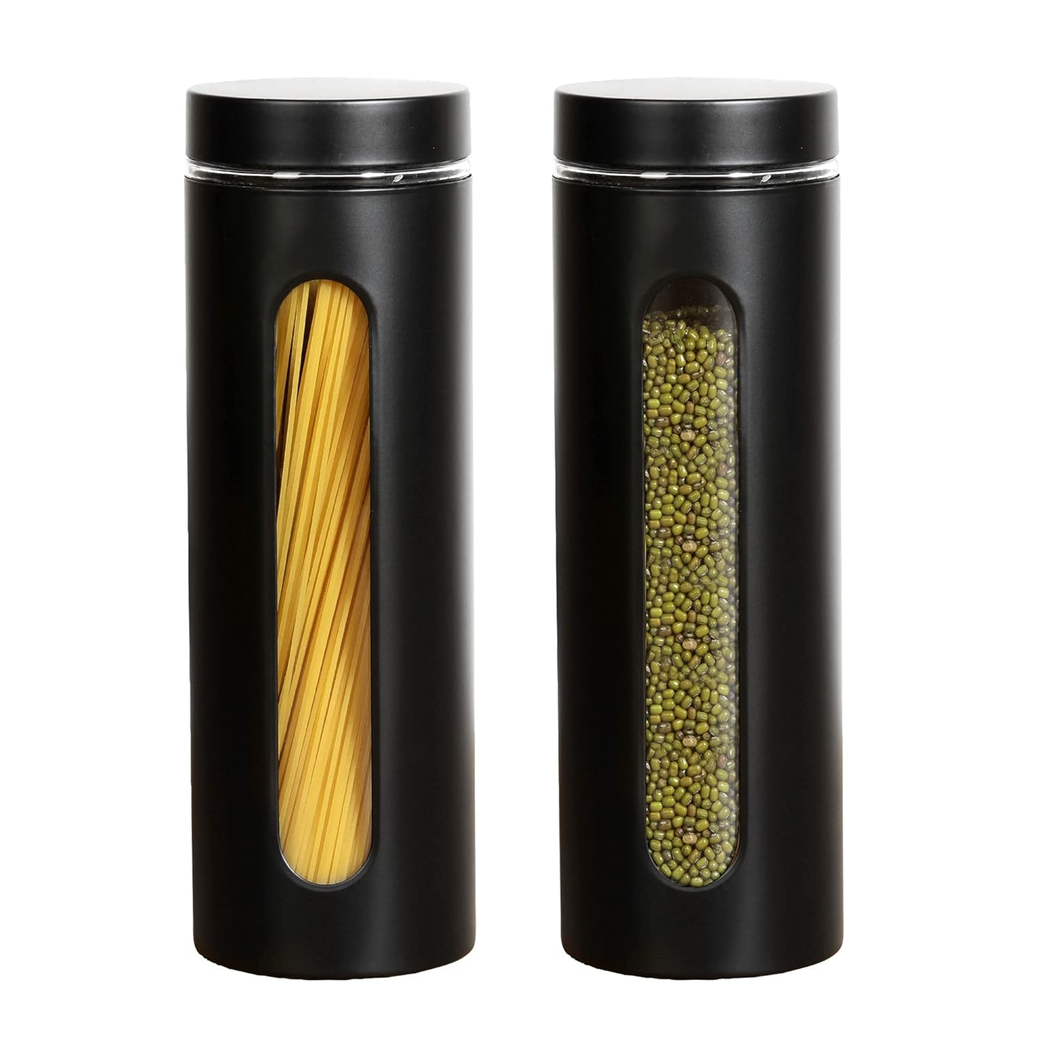 Cutting EDGE Oval Window - Powdered Black Finish Glass Jars for Dal,Dry Fruits,Spices and other Kitchen Storage