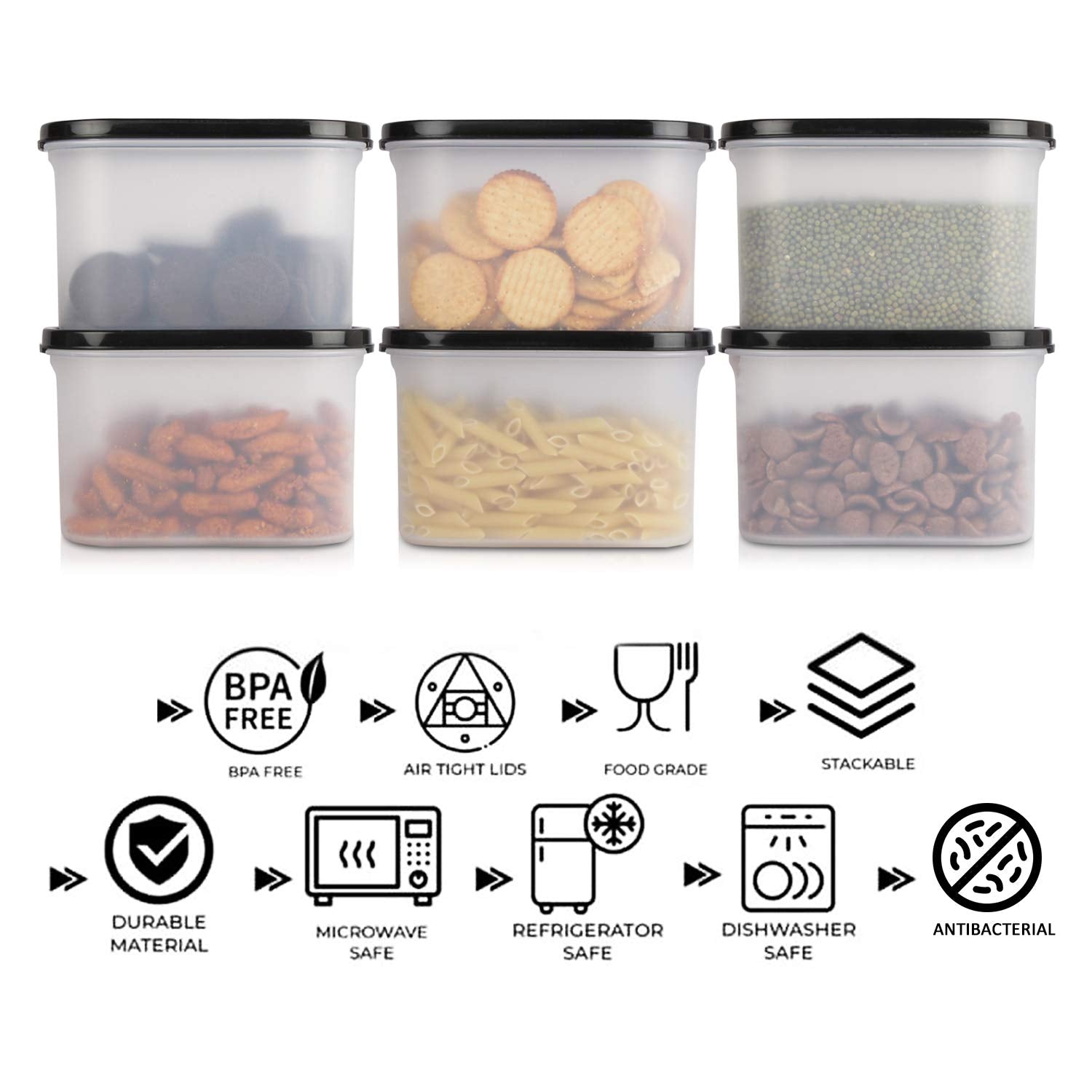 Cutting EDGE Anti Microbial Seal, Anti Bacterial Protection Storage Containers Set Oval, Modular Kitchen, for Flour, Cereals, Snacks, Stackable, BPA Free, Modular