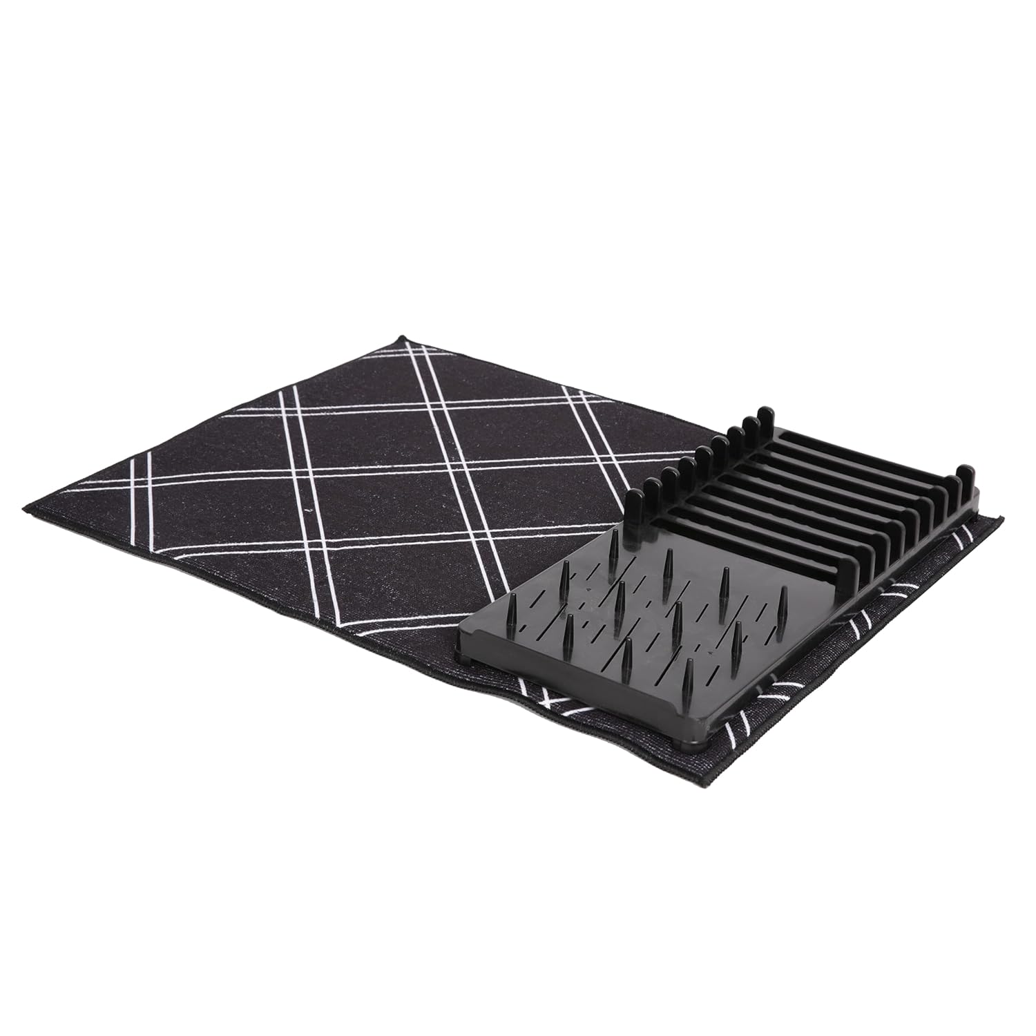 Cutting EDGE Dish Drying Rack with Black Microfiber Mat – Compact, Foldable & Lightweight Kitchen Rack for Sink or Counter – Pattern Design Mat Offers Fast Drying & Stylish Organization