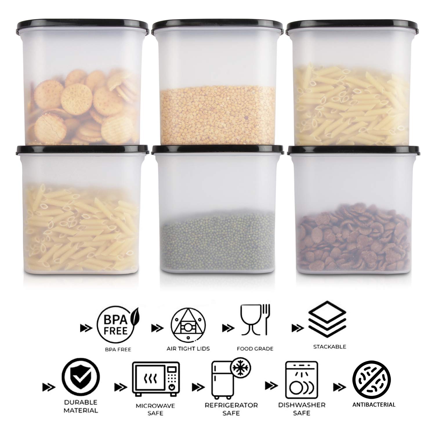 Cutting EDGE Anti Microbial Seal, Anti Bacterial Protection Storage Containers Set Oval, Modular Kitchen, for Flour, Cereals, Snacks, Stackable, BPA Free, Modular