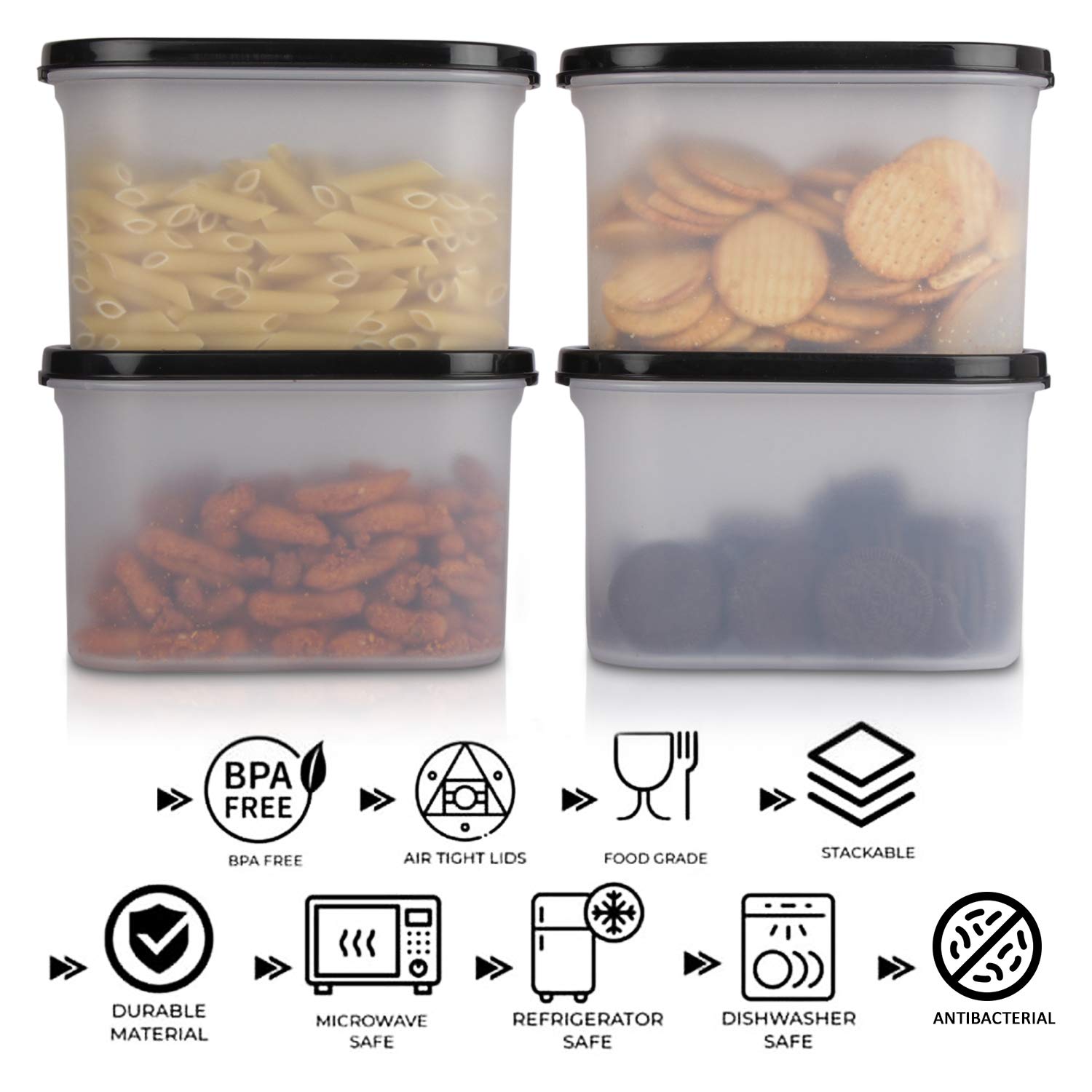 Cutting EDGE Anti Microbial Seal, Anti Bacterial Protection Storage Containers Set Oval, Modular Kitchen, for Flour, Cereals, Snacks, Stackable, BPA Free, Modular