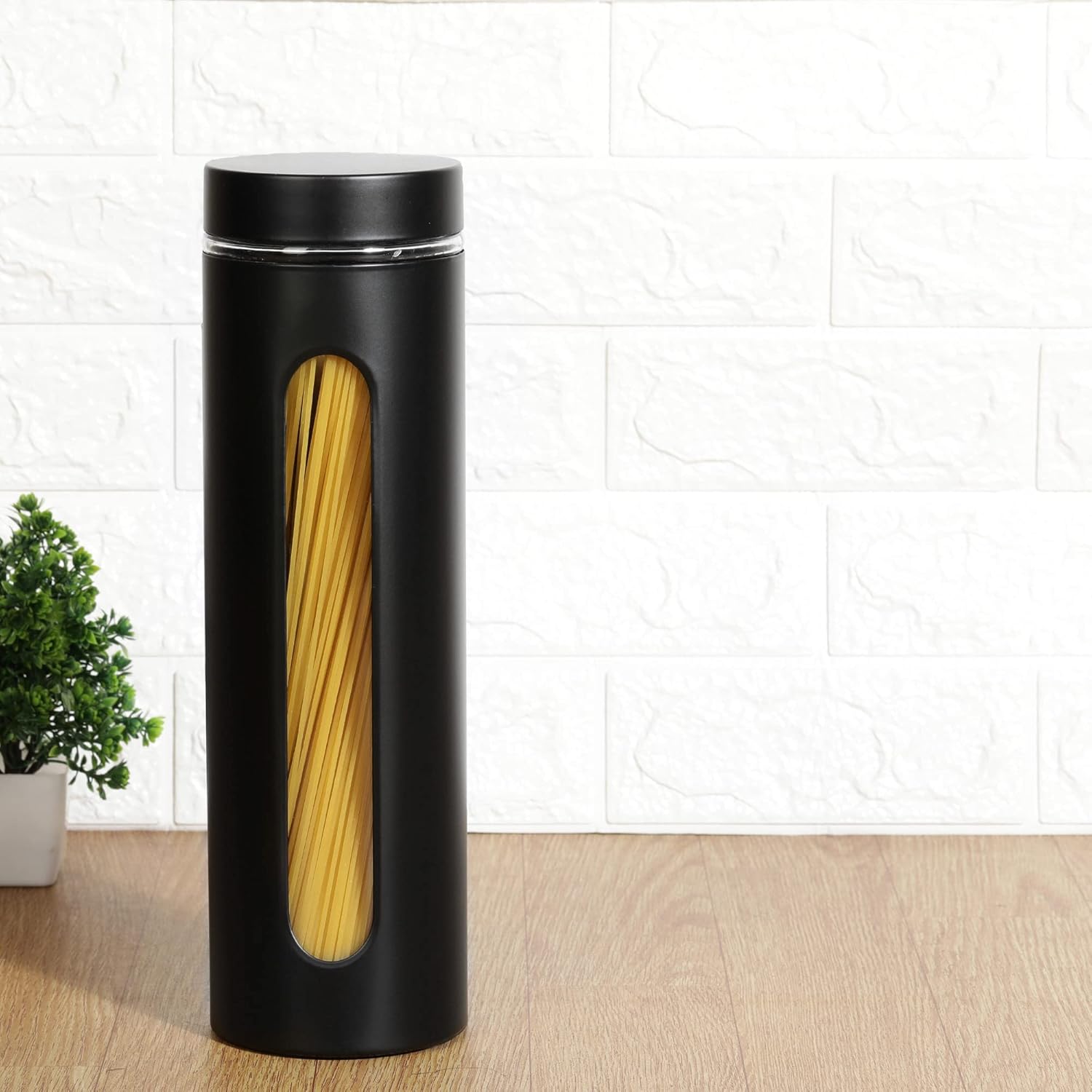 Cutting EDGE Oval Window - Powdered Black Finish Glass Jars for Dal,Dry Fruits,Spices and other Kitchen Storage