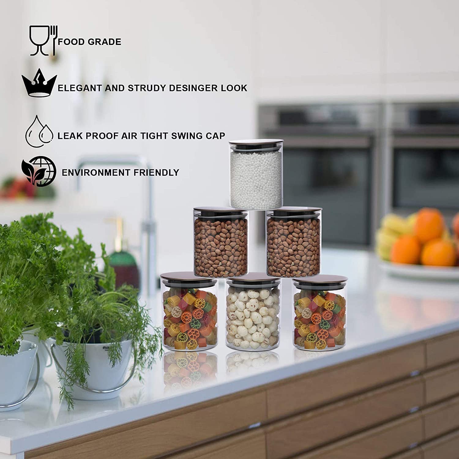 Cutting EDGE Borosilicate Round Glass Jar for Kitchen, Dry Fruits, Snacks, Storage with Metallic Lid with Silicone Sealant Ring Inside
