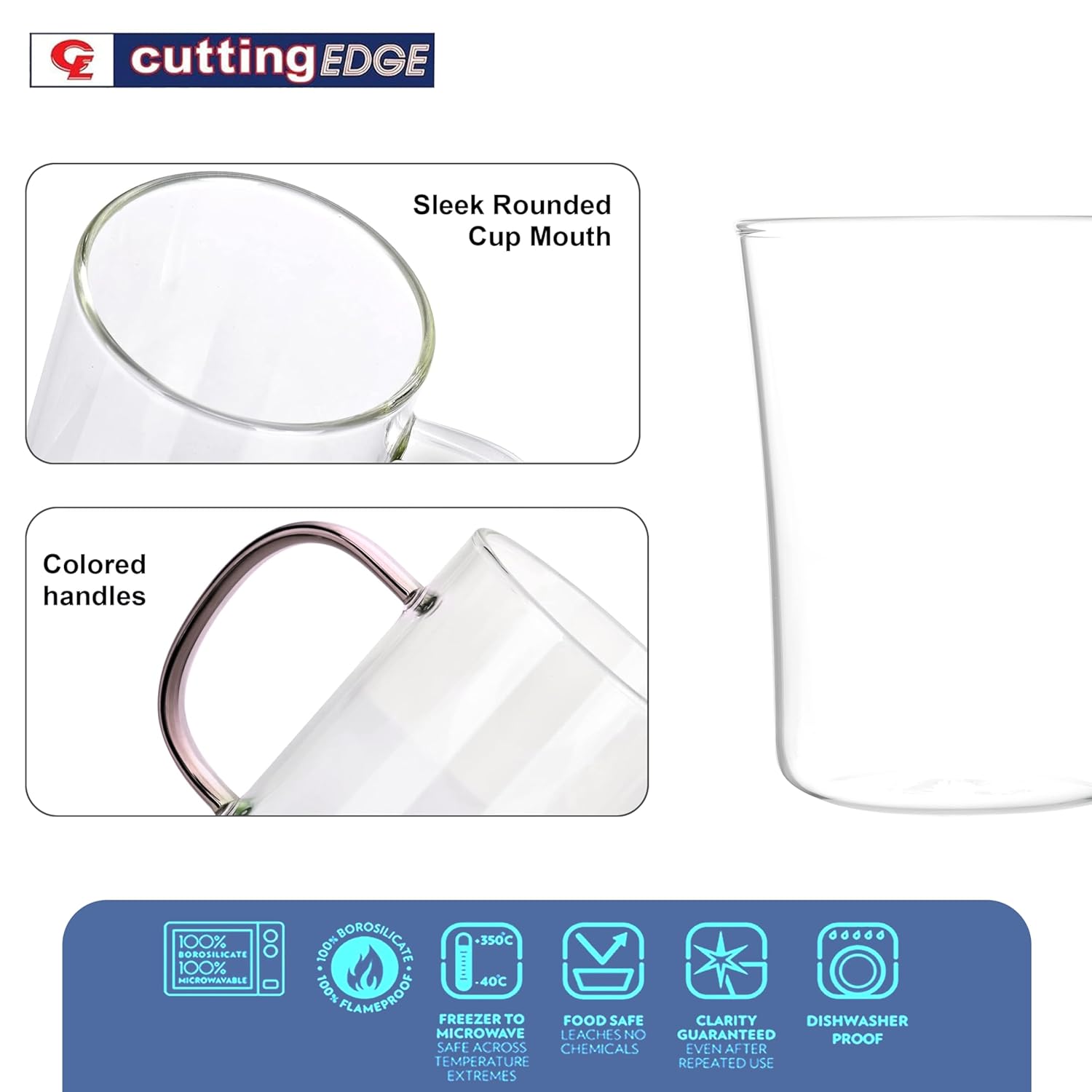 Crystal Clear, Microwave Safe for Regular Use, Serving Hot Latte Coffee, Cappuccino, Milk, Green & Black Tea
