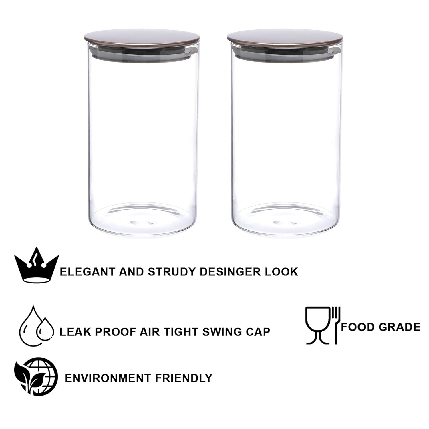 Cutting EDGE Borosilicate Round Glass Jar for Kitchen, Dry Fruits, Snacks, Storage with Metallic Lid with Silicone Sealant Ring Inside