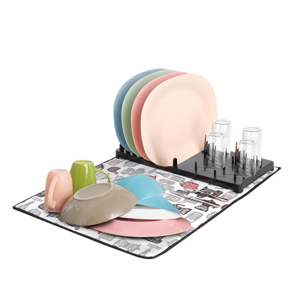 Cutting Edge Dish Drying Rack with Microfiber Dish Mat Space Saving & Lightweight Design Helps in Easy Storage for Kitchen, Counter Top, Sink (Rack Pattern Design Mat)