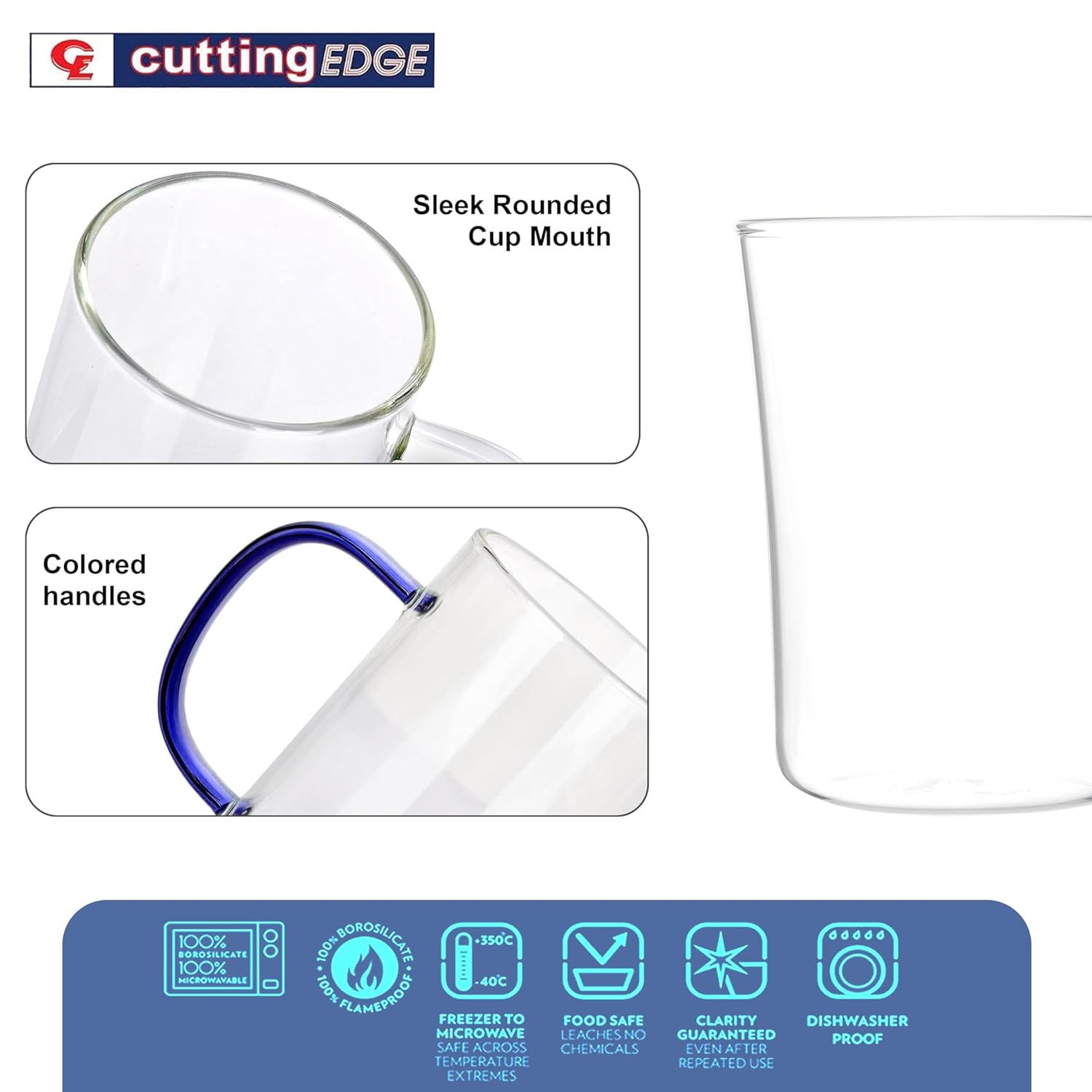 Crystal Clear, Microwave Safe for Regular Use, Serving Hot Latte Coffee, Cappuccino, Milk, Green & Black Tea