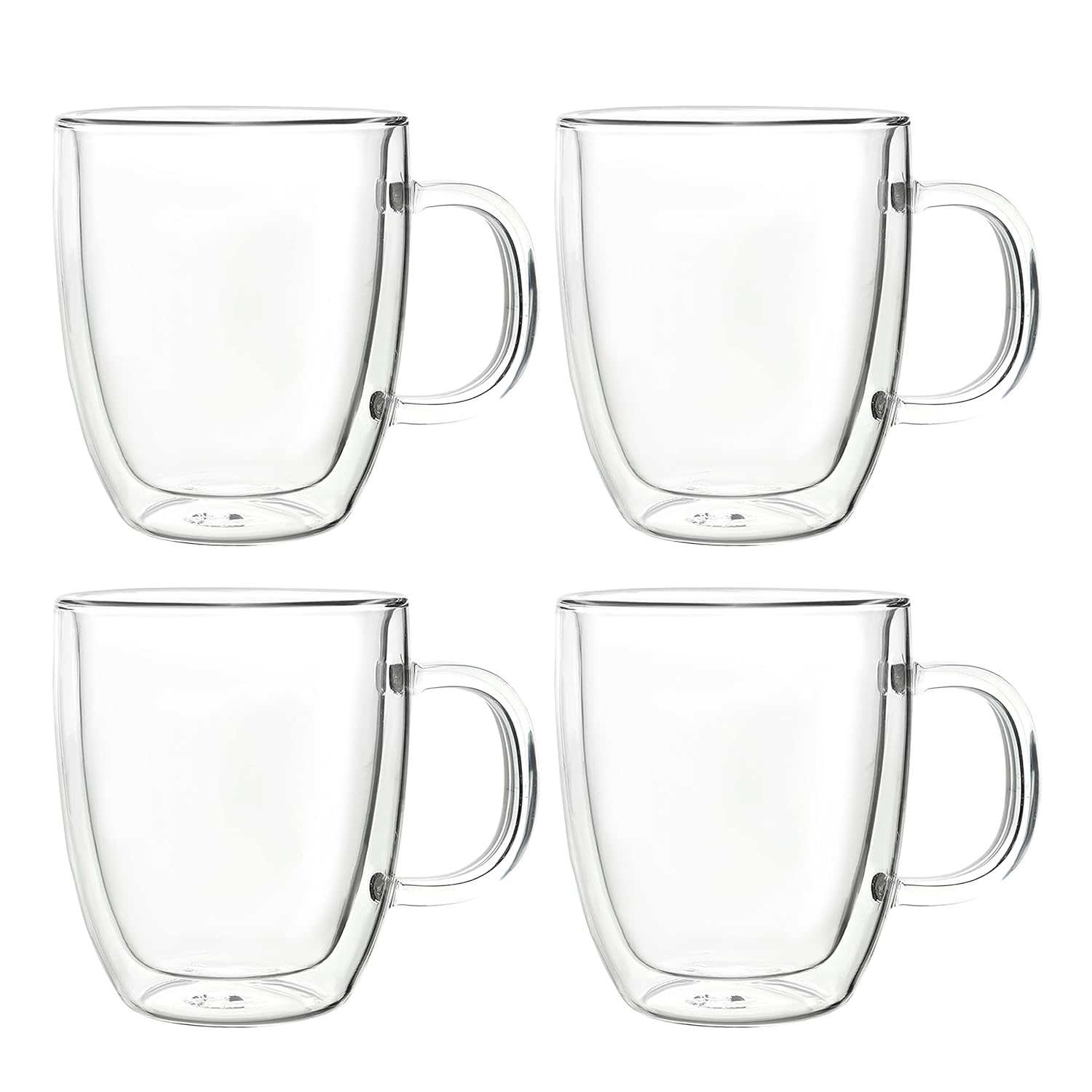 Cutting EDGE Iris Double Wall Heat Resistant Borosilicate Clear Tea Coffee Cup with Handle Glass Coffee Mug