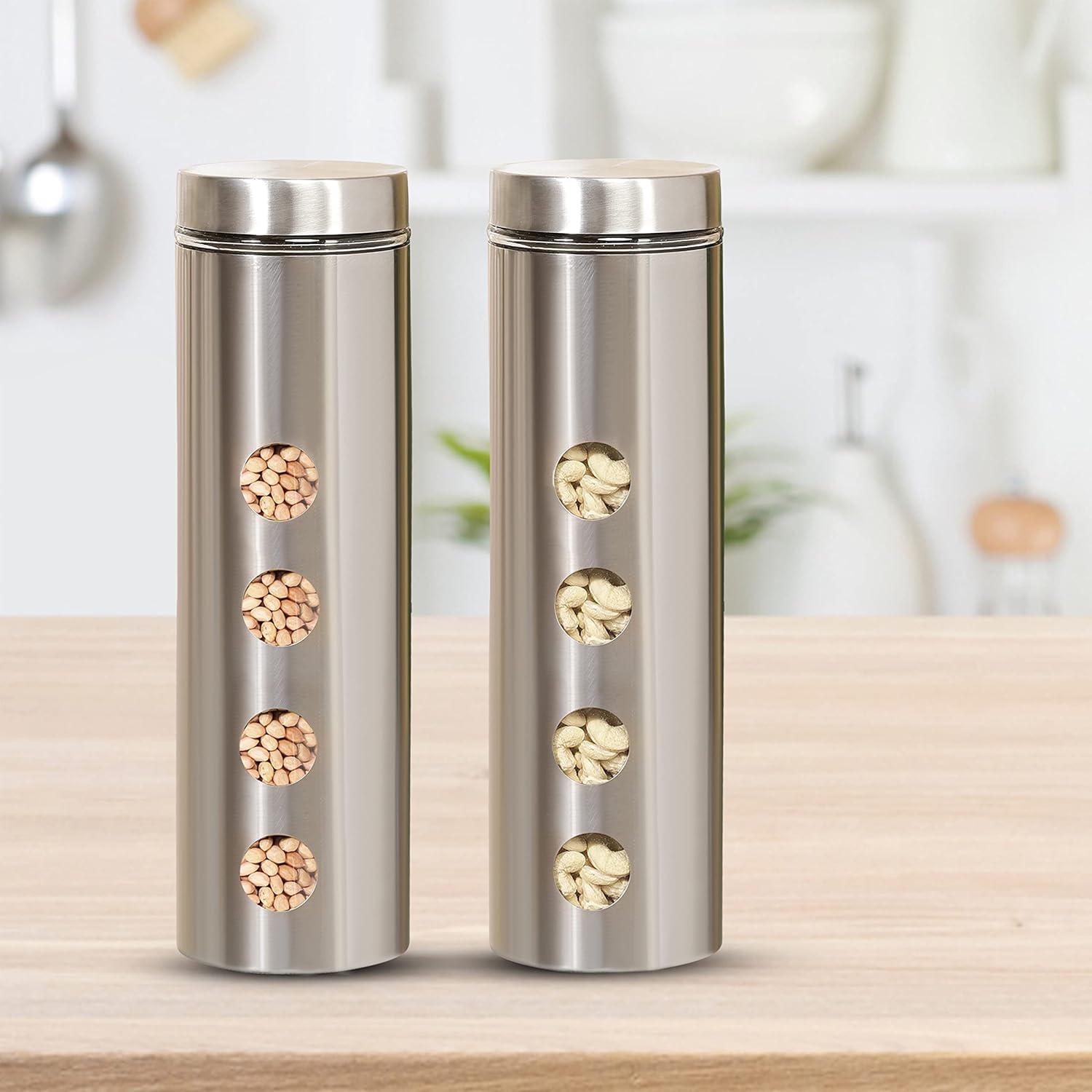 Cutting EDGE Drip Window - Steel Jacketed Glass Jars for Dal, Dry, Spices, Fruits, Kitchen Storage Container