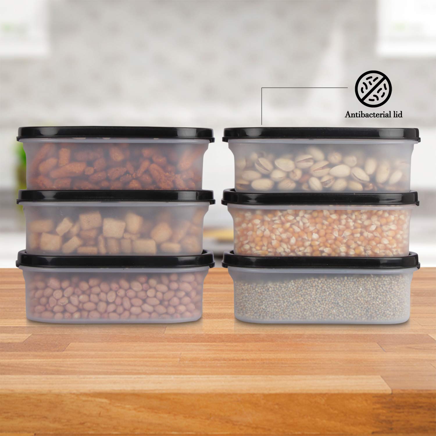 Cutting EDGE Anti Microbial Seal, Anti Bacterial Protection Storage Containers Set Oval, Modular Kitchen, for Flour, Cereals, Snacks, Stackable, BPA Free, Modular