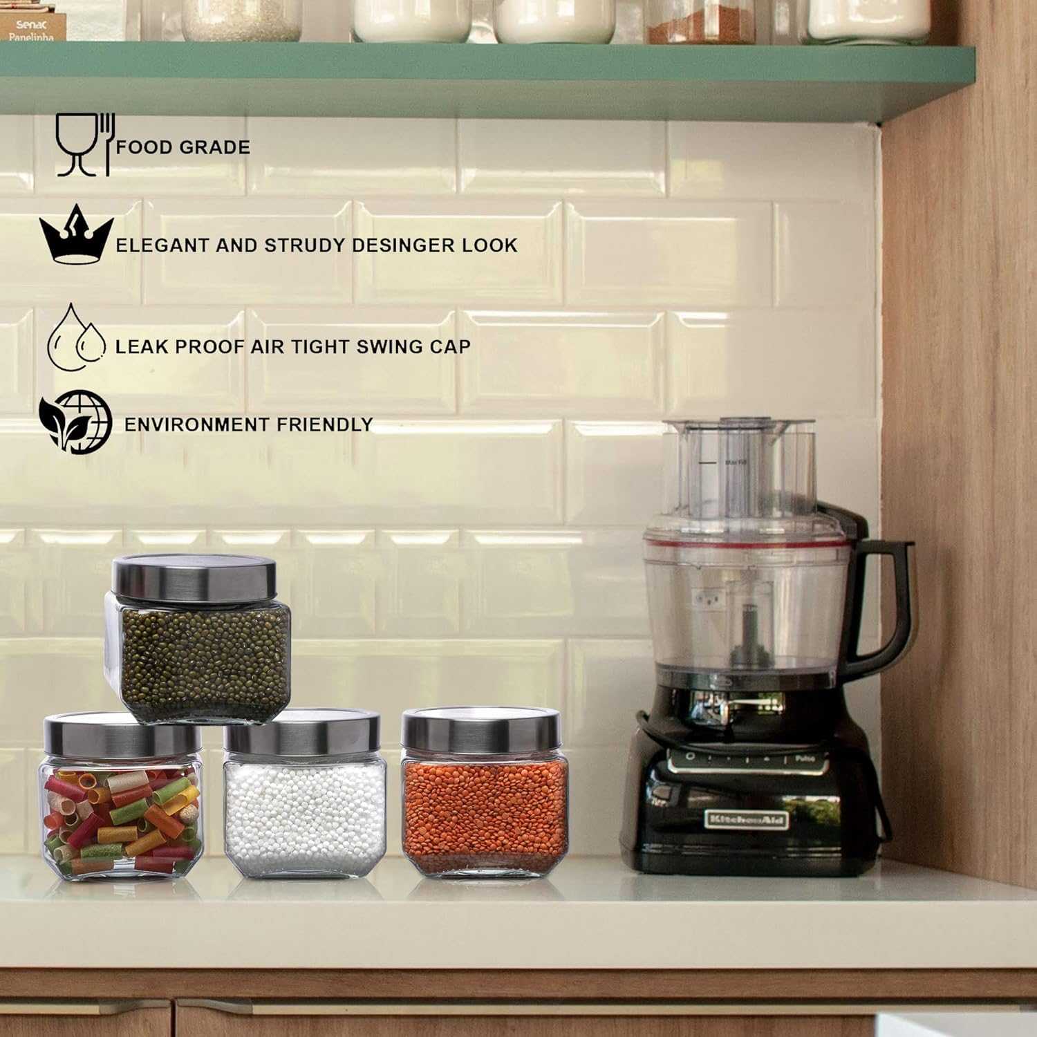 Cutting EDGE Glass Jar Transparent Barni for Kitchen, Aachar Pickle, Dal, Dry Fruits, Masala, Spices, Grocery, Grains Storage Container with Silver See-Through Cap