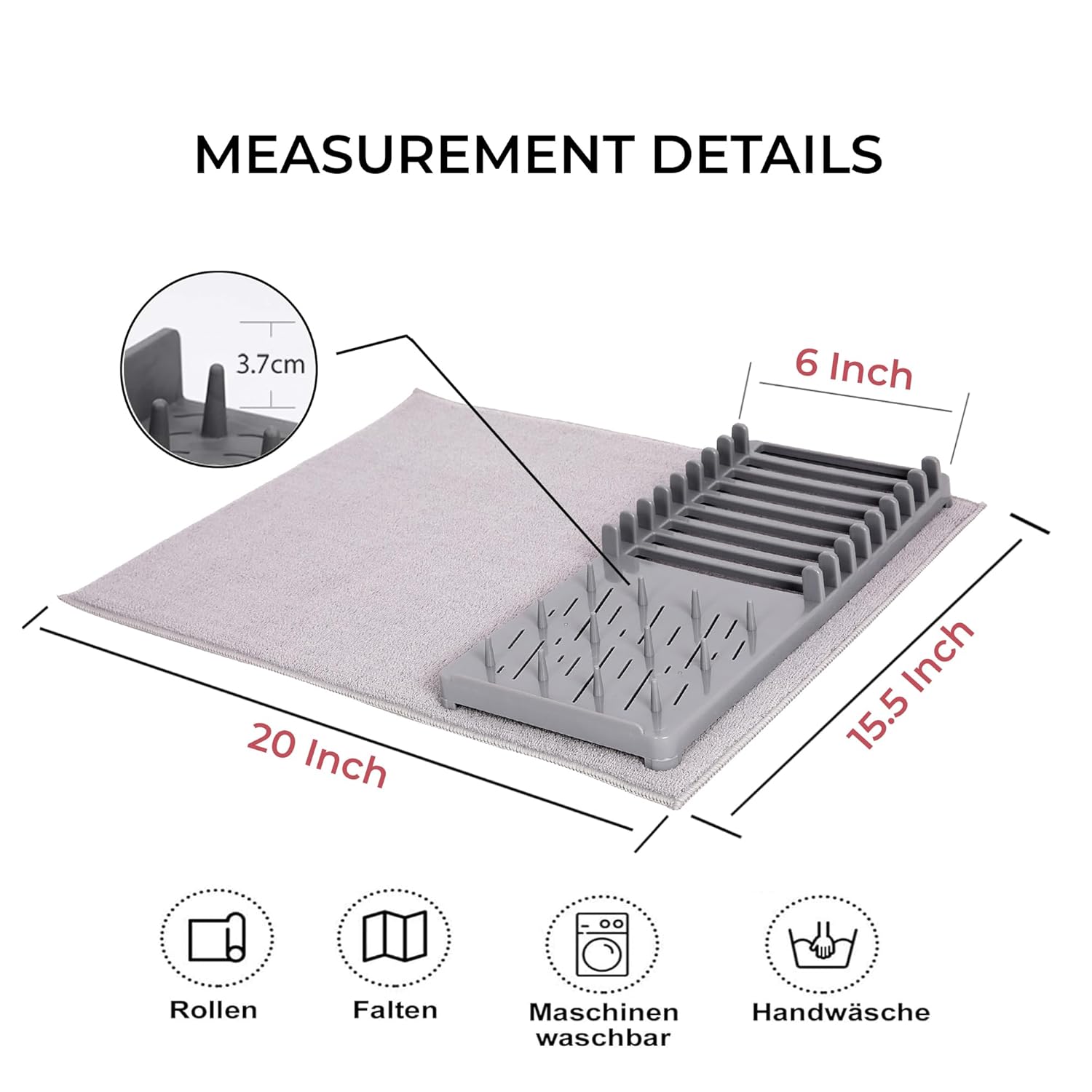 Cutting EDGE Dish Drying Rack with Black Microfiber Mat – Compact, Foldable & Lightweight Kitchen Rack for Sink or Counter – Pattern Design Mat Offers Fast Drying & Stylish Organization