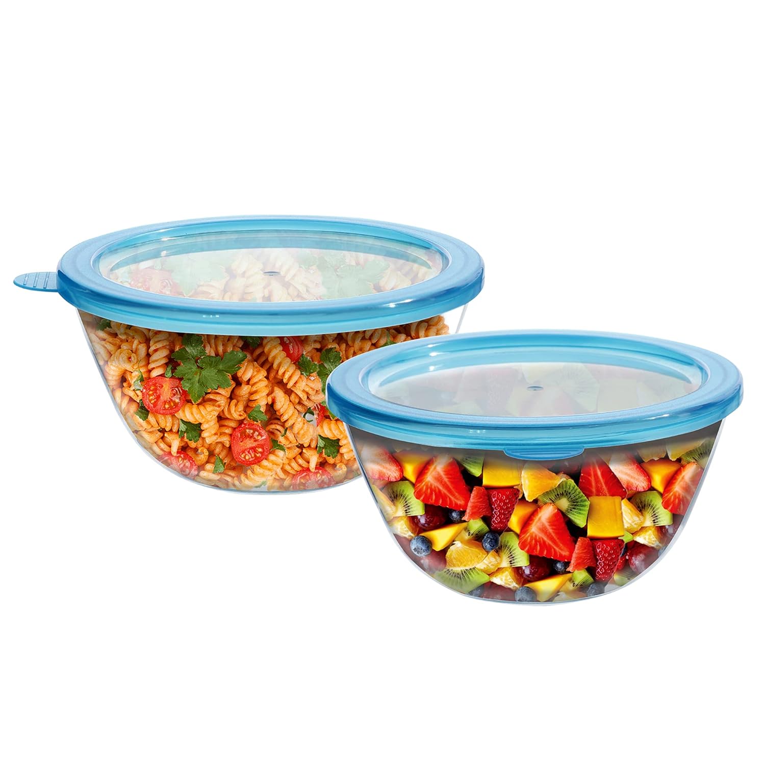 Cutting EDGE Borosilicate Mixing/Serving with Lid Round Glass Bowl for Kitchen (Transparent)