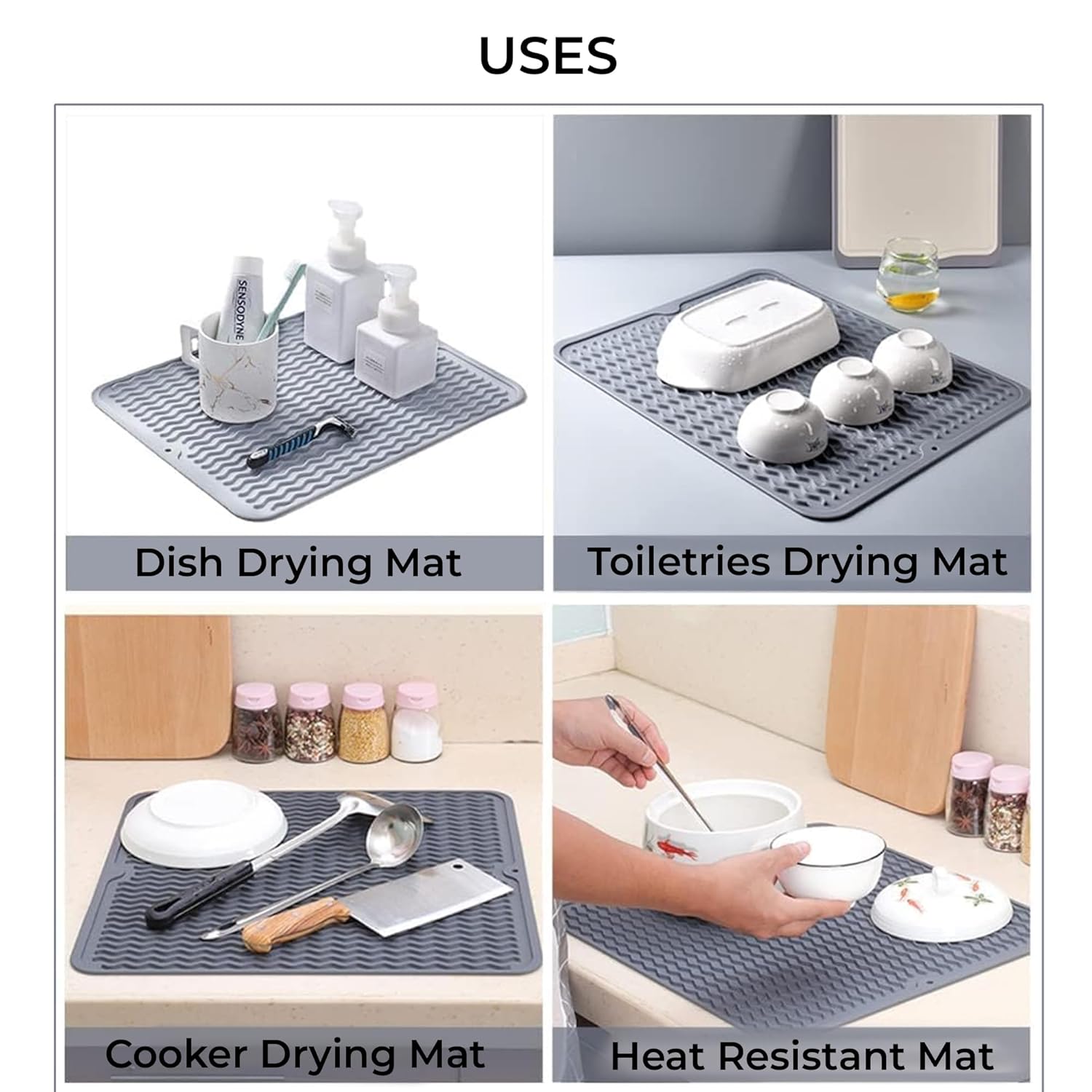 Cutting EDGE Silicone Dish Drying Mat for Kitchen Counter Super Water Absorbent, Non Slip Surface, Heat Resistant, Ideal for kitcehn Utensils & Dish Rack
