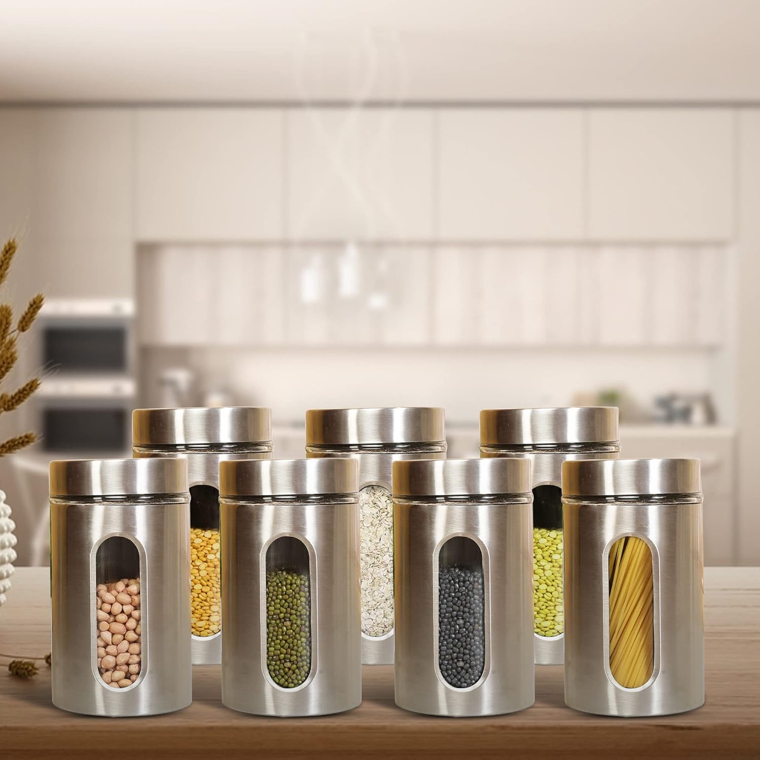 Cutting EDGE Oval Glass Window - Steel Jacketed Glass Jars for Dal, Dry Fruits, Spices and other Kitchen Storage