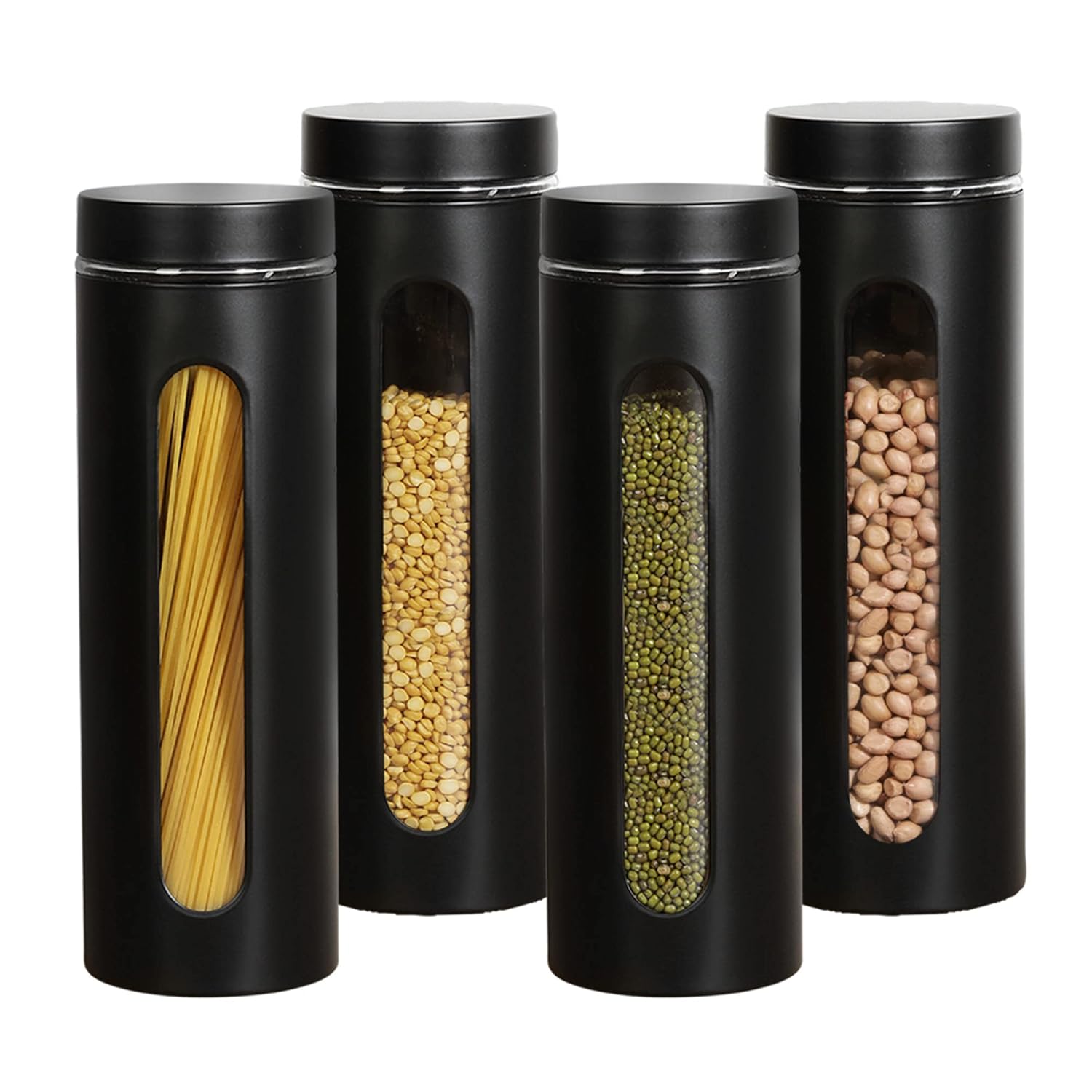 Cutting EDGE Oval Window - Powdered Black Finish Glass Jars for Dal,Dry Fruits,Spices and other Kitchen Storage