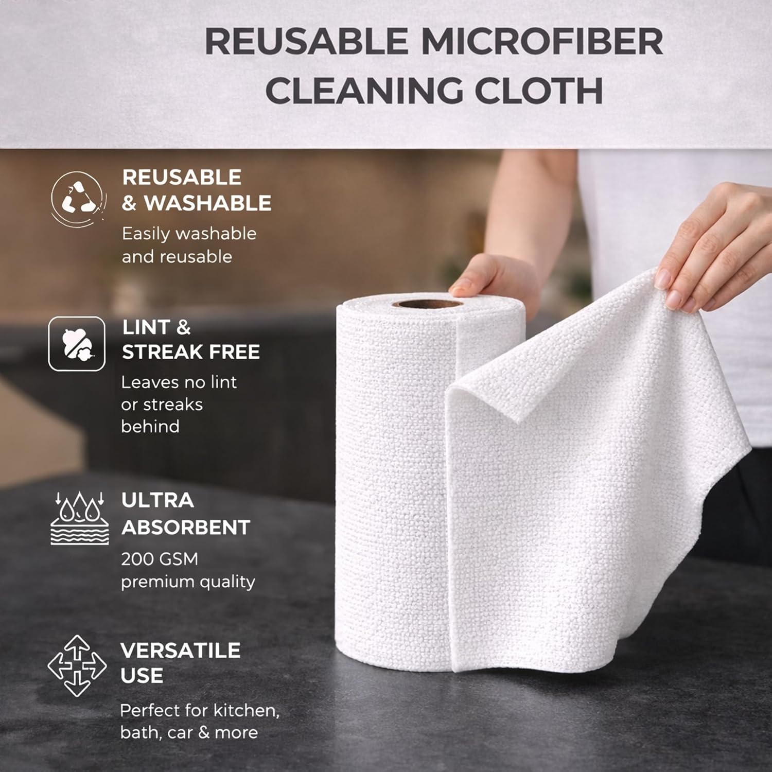 Reusable & Washable All Purpose Microfiber Cleaning Cloth Roll - Teara ...