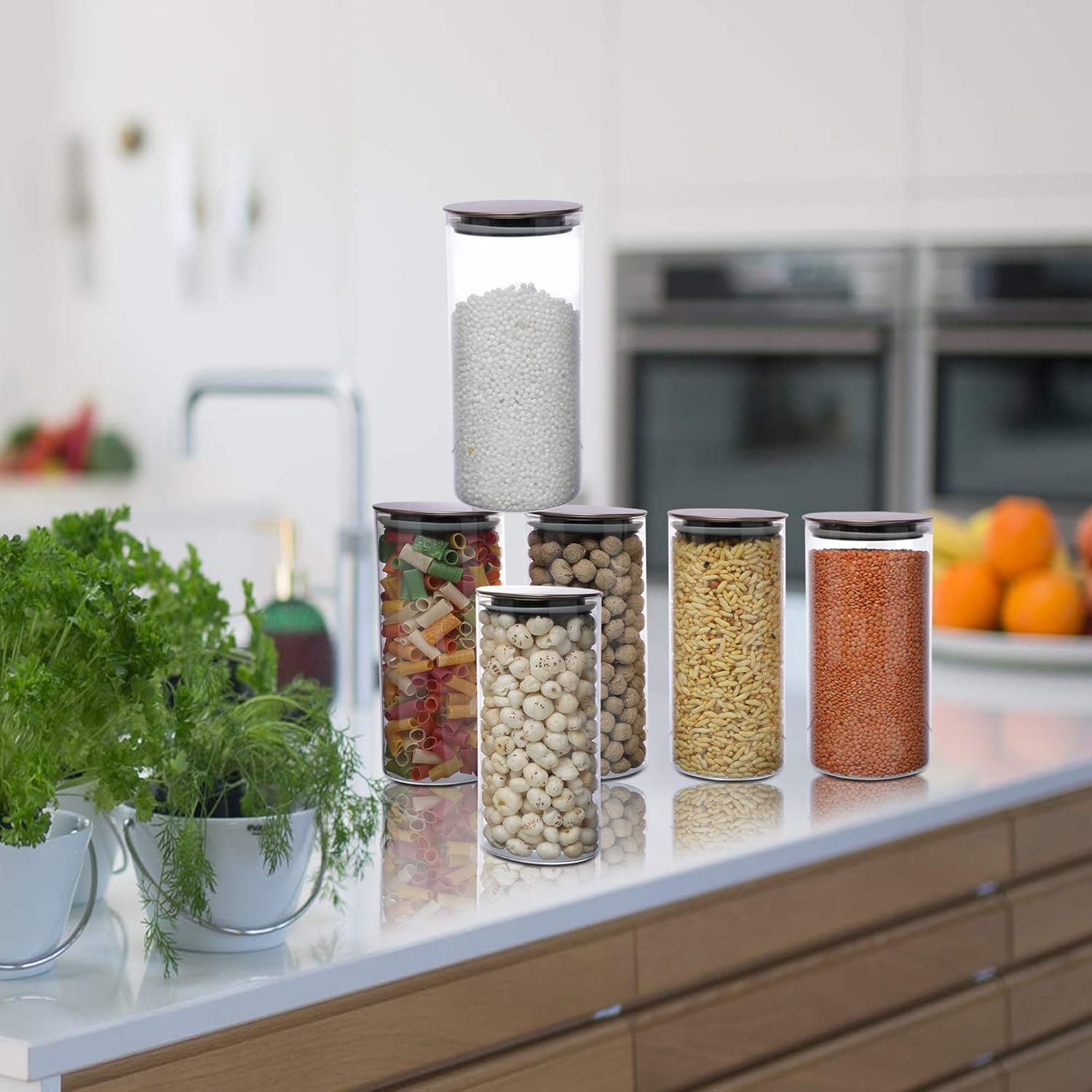 Cutting EDGE Borosilicate Round Glass Jar for Kitchen, Dry Fruits, Snacks, Storage with Metallic Lid with Silicone Sealant Ring Inside