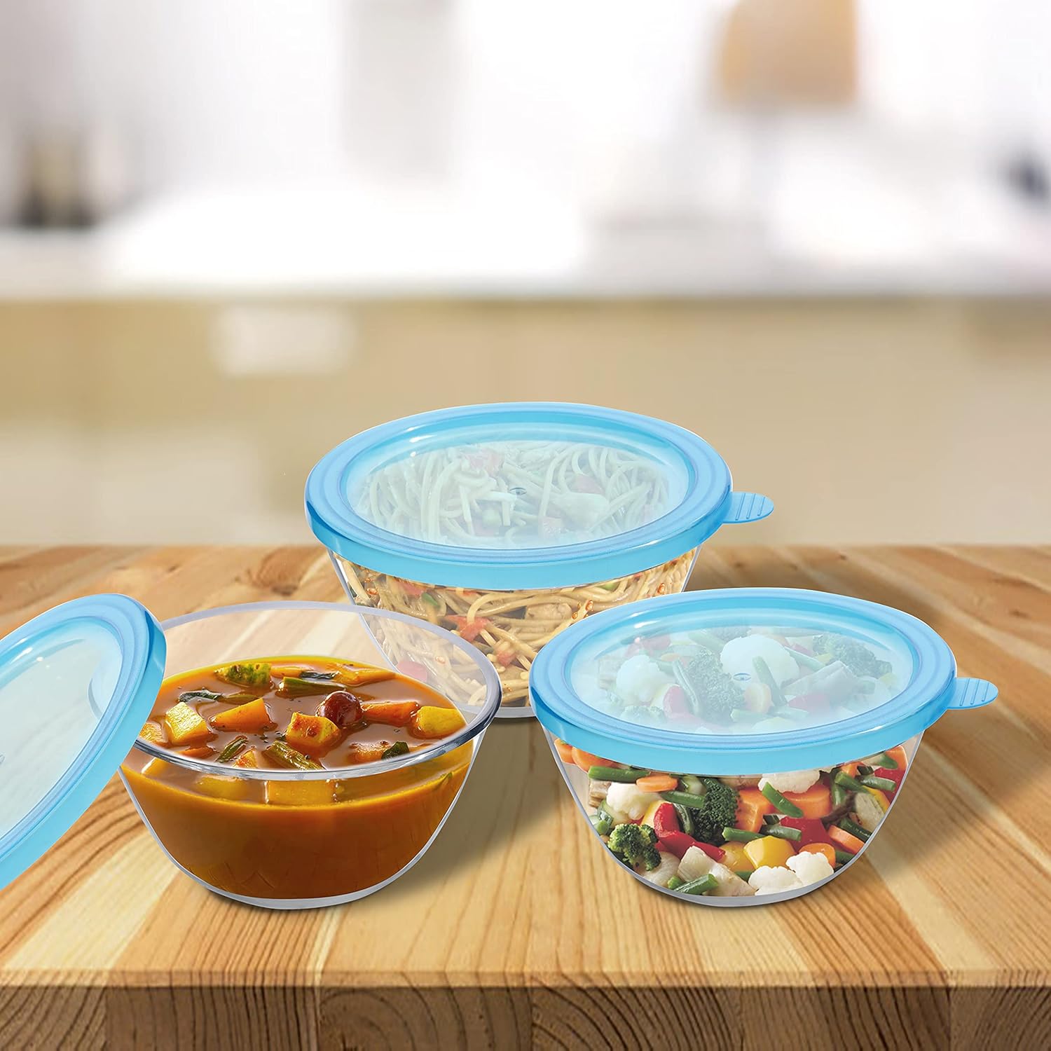 Cutting EDGE Borosilicate Mixing/Serving with Lid Round Glass Bowl for Kitchen (Transparent)