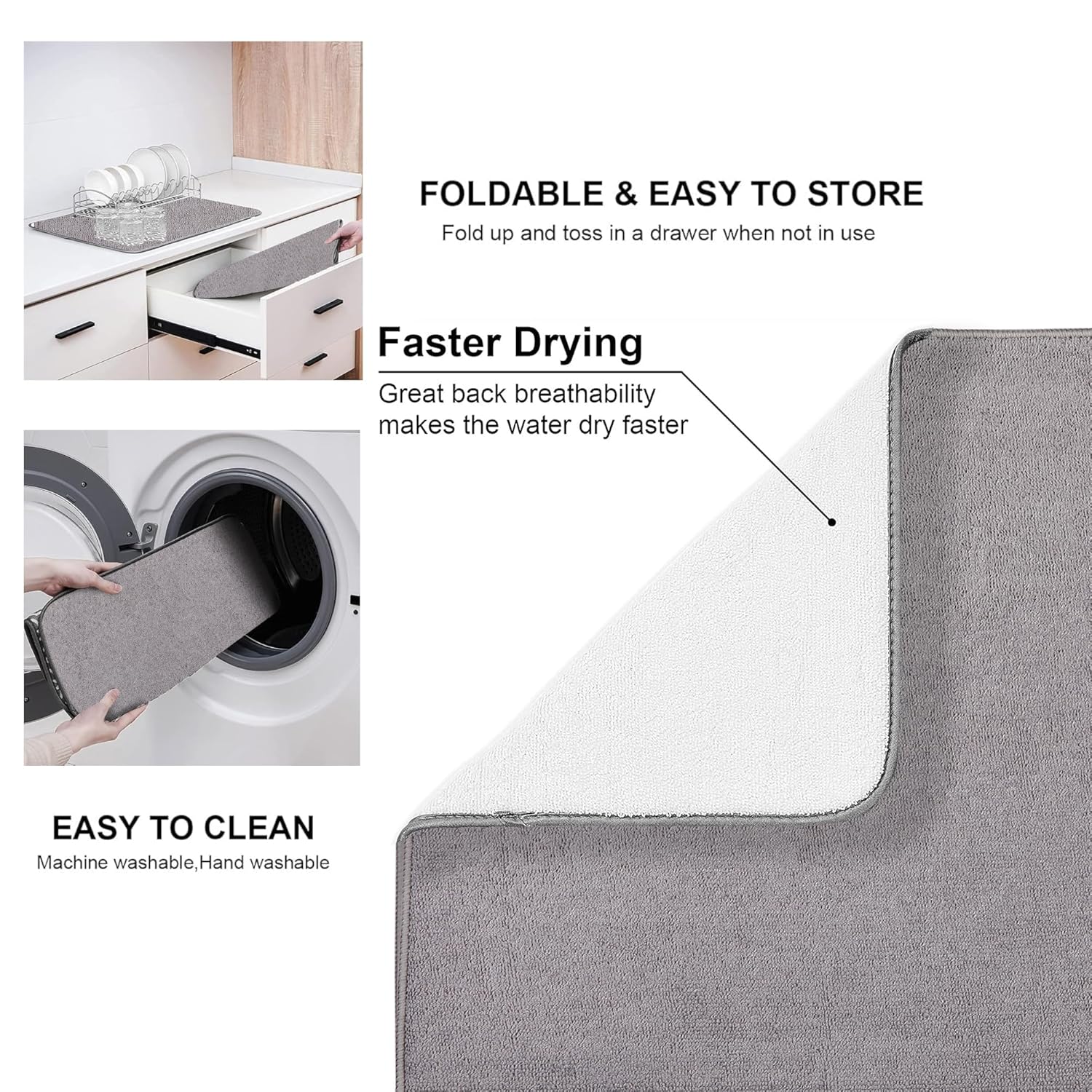 Cutting EDGE Dish Drying Rack with Black Microfiber Mat – Compact, Foldable & Lightweight Kitchen Rack for Sink or Counter – Pattern Design Mat Offers Fast Drying & Stylish Organization